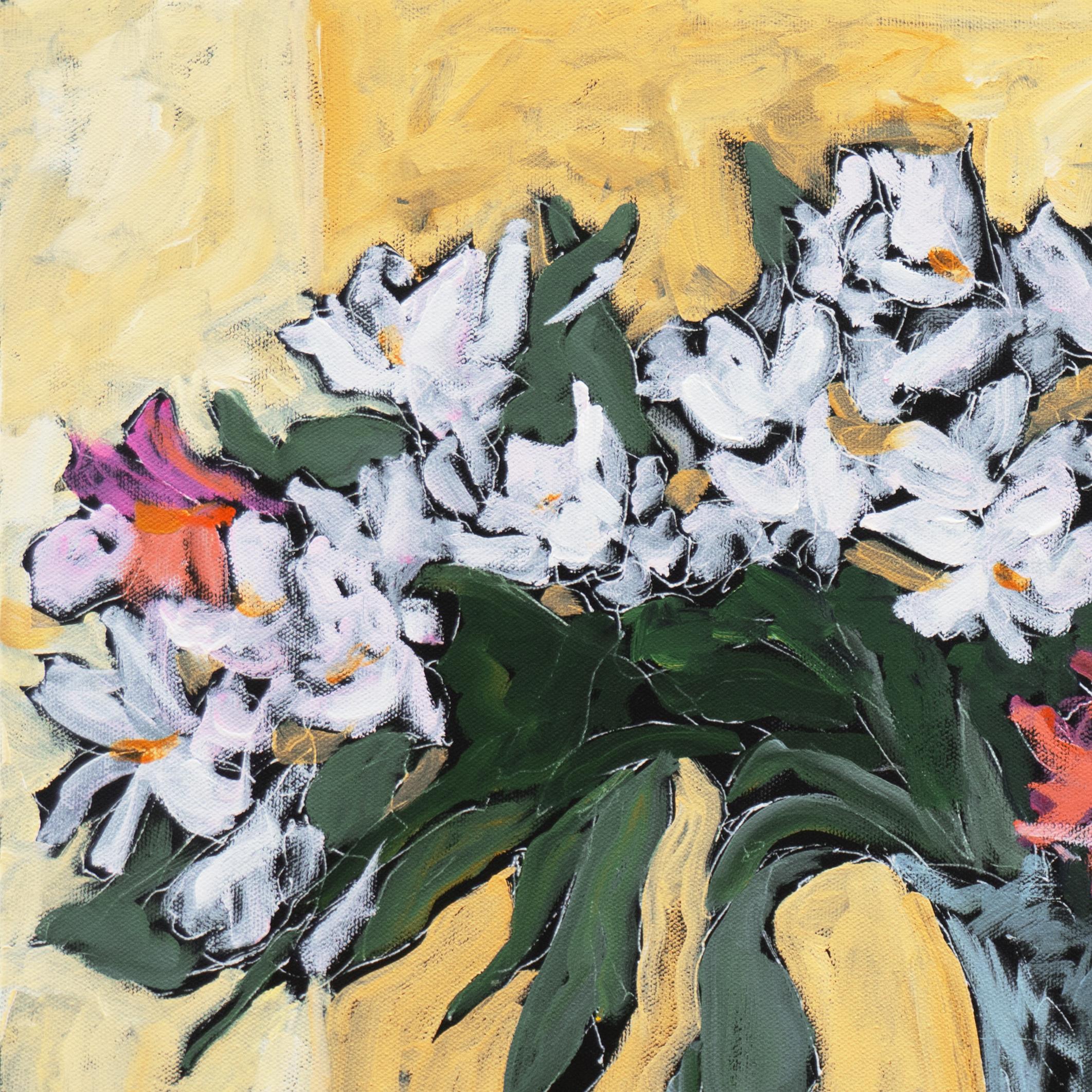 « Still Life of Alstroemeria », artiste californienne, Santa Cruz Art Guild, huile - Beige Still-Life Painting par Cathy Puccinelli