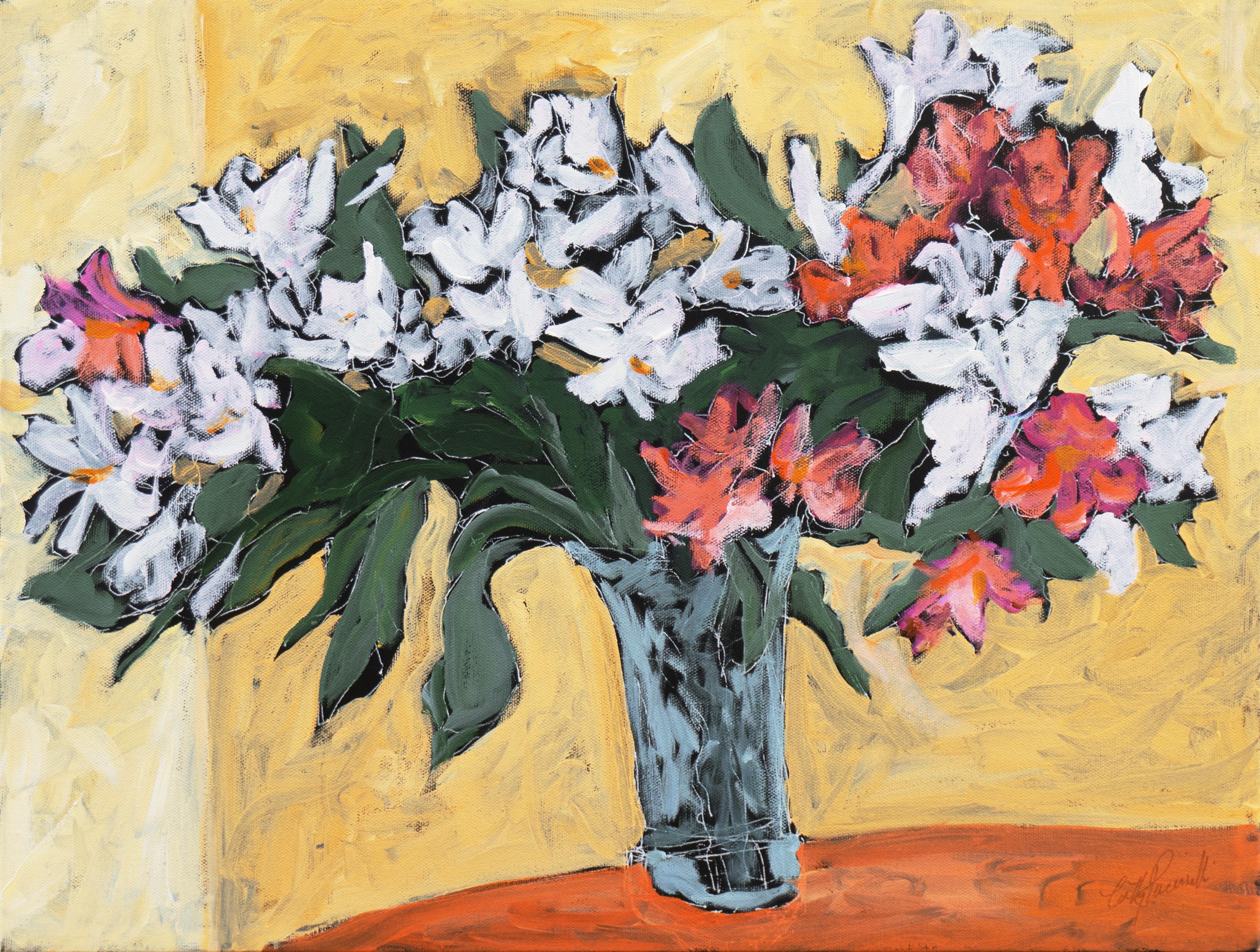Still-Life Painting de Cathy Puccinelli - Bodegón de Alstroemeria', Artista californiana, Gremio de Arte de Santa Cruz, Óleo