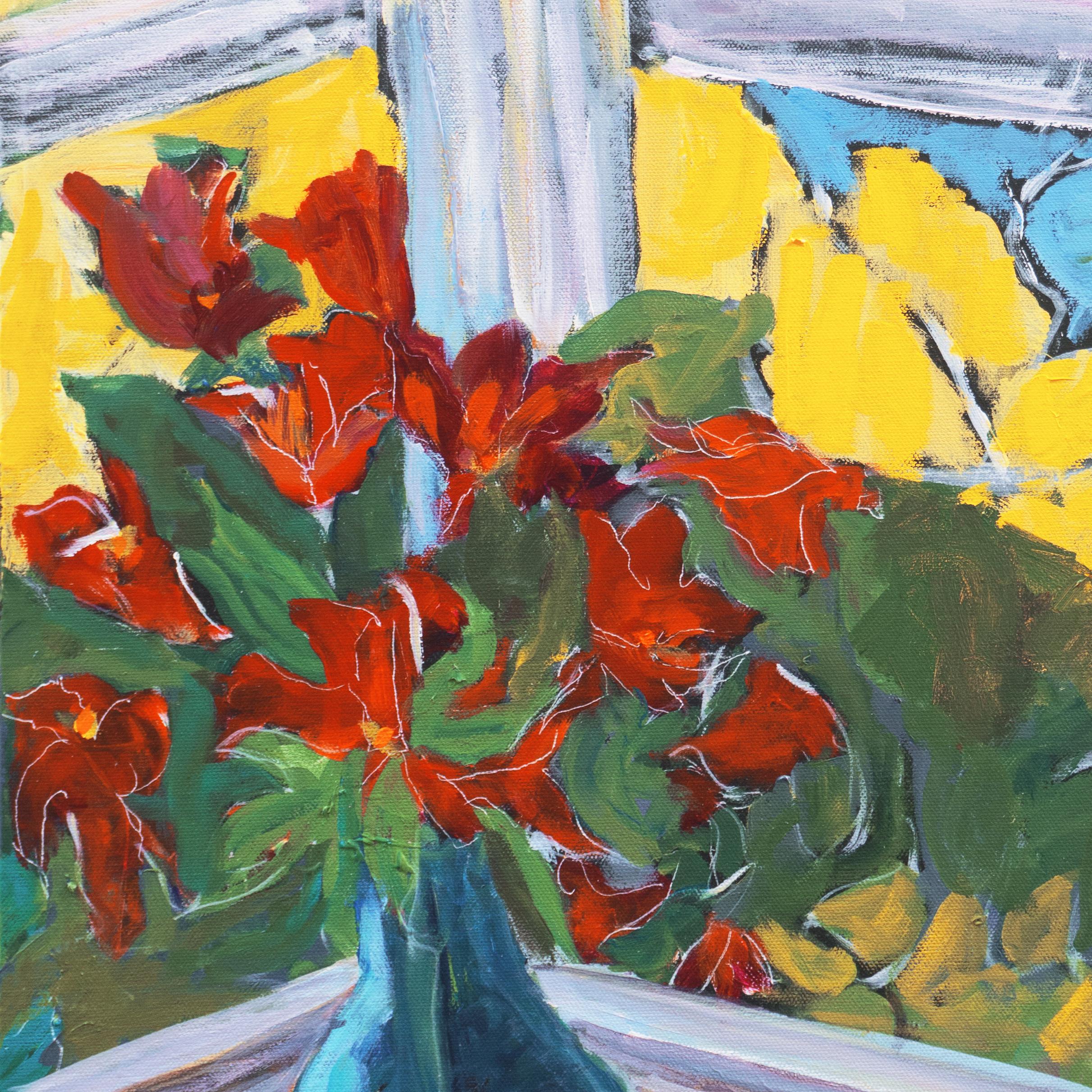 'Stillleben der peruanischen Lilien', kalifornische Künstlerin, Santa Cruz Art Guild (Braun), Still-Life Painting, von Cathy Puccinelli