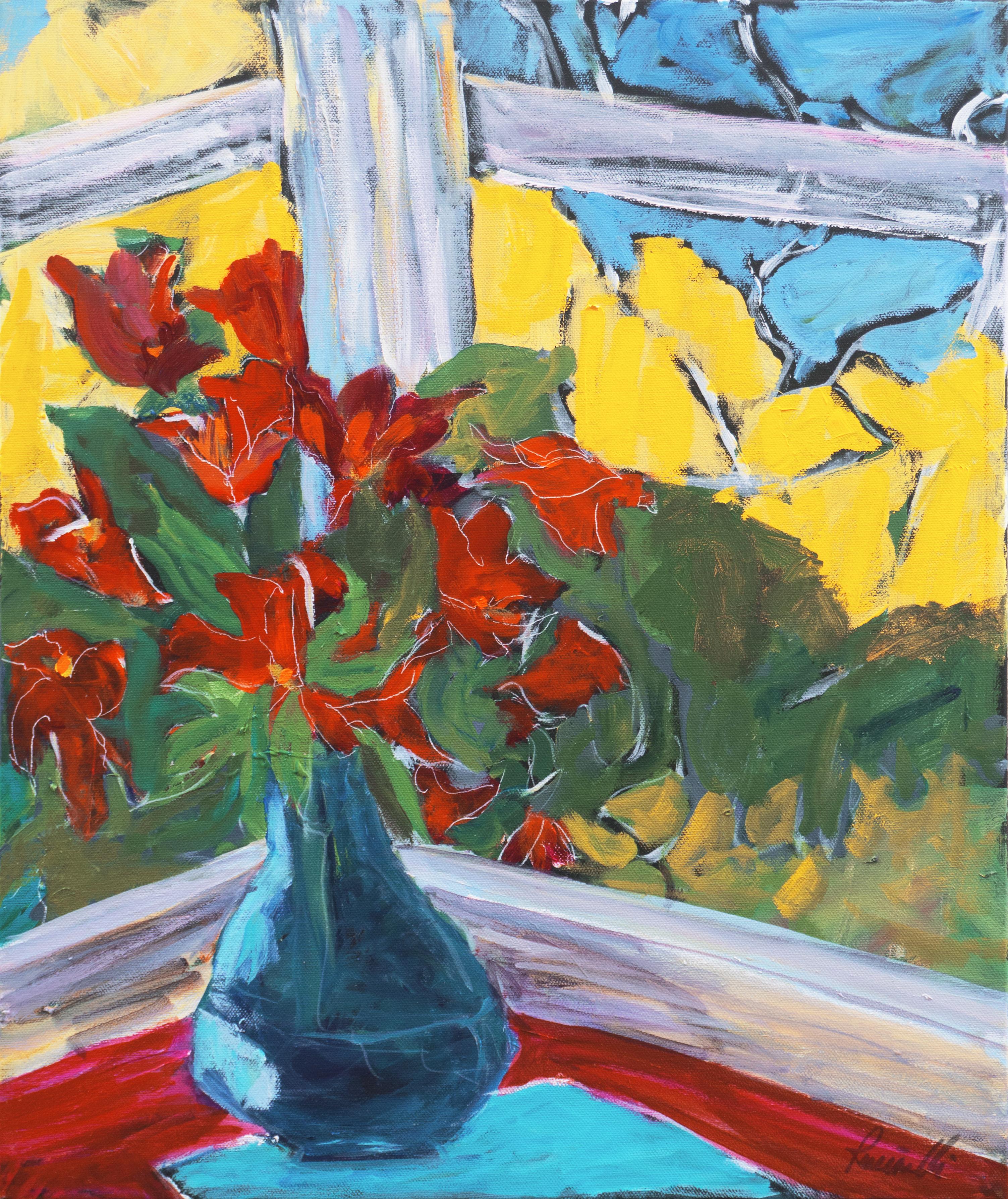 Cathy Puccinelli Still-Life Painting – 'Stillleben der peruanischen Lilien', kalifornische Künstlerin, Santa Cruz Art Guild