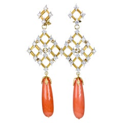 Cathy Waterman Coral and Diamond Earrings