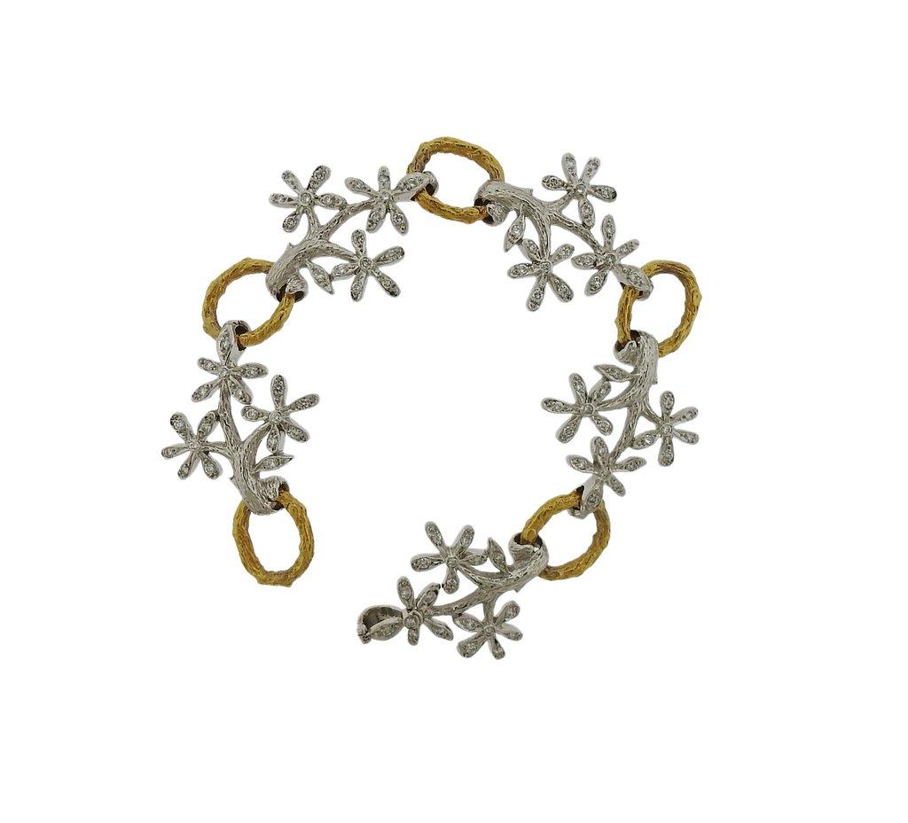  Impressive Cathy Waterman bracelet, set in platinum and 22k gold, created for Daisy collection, decorated with approx. 0.95ctw in diamonds. Bracelet is 7 1/4