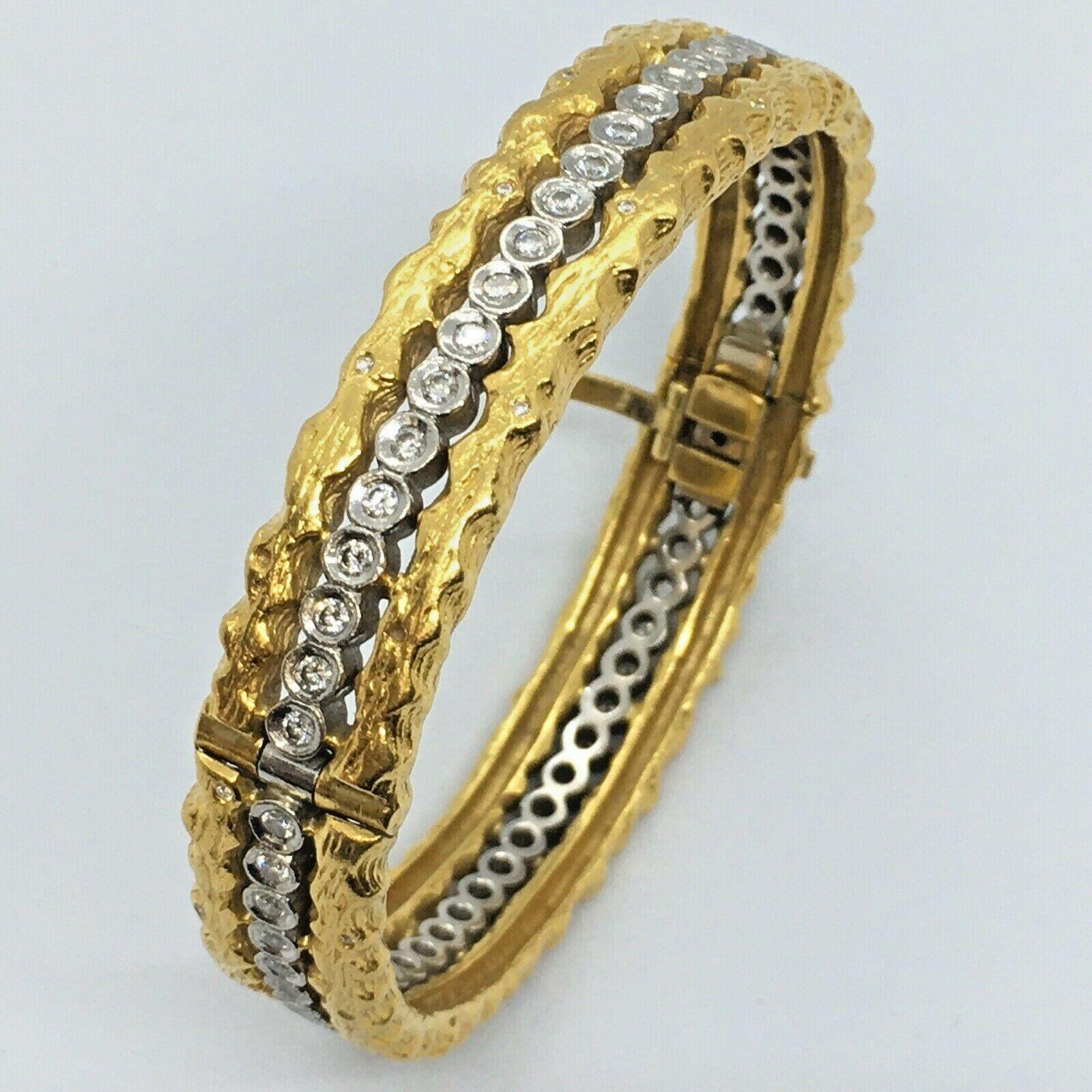 Moderniste Cathy Waterman Diamond 22K Gold & Platinum Bangle Bracelet 72.1 Gram 7 inch en vente