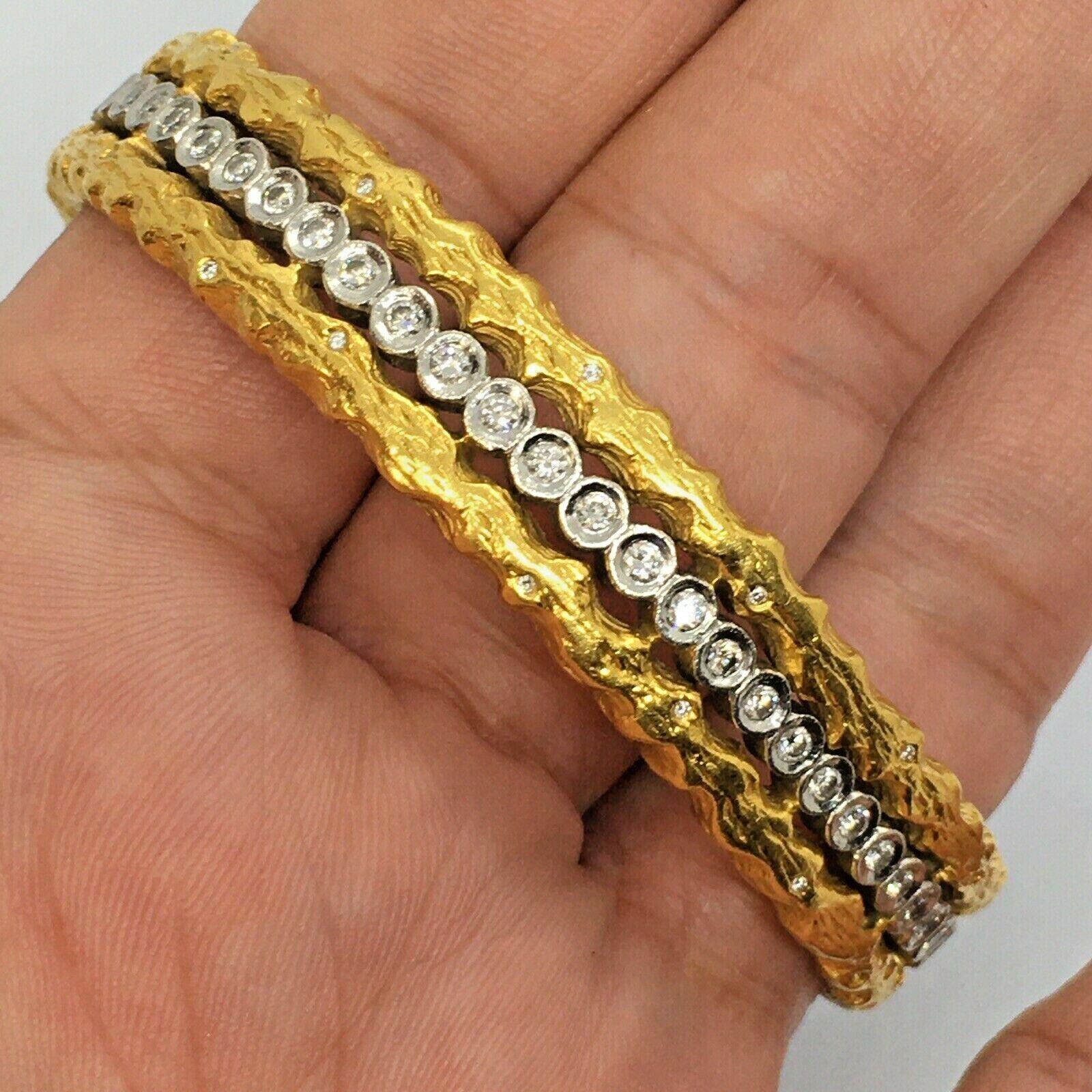 Cathy Waterman Diamond 22K Gold & Platinum Bangle Bracelet 72.1 Gram 7 inch en vente 4