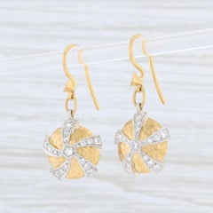 Cathy Waterman Diamond Drop Earrings 900 Platinum 22k Gold Hook Posts Pierced