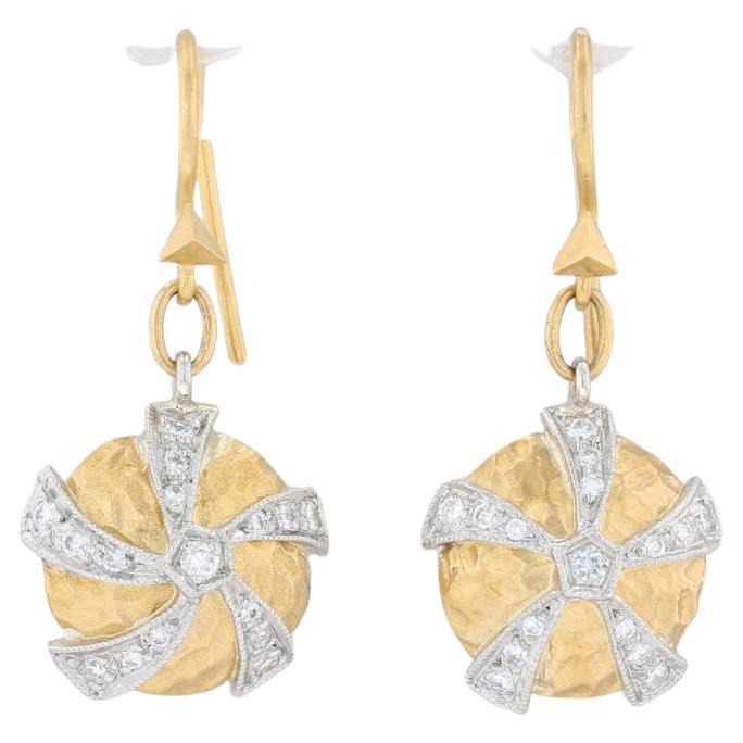 Cathy Waterman Diamond Drop Earrings 900 Platinum 22k Gold Hook Posts Pierced