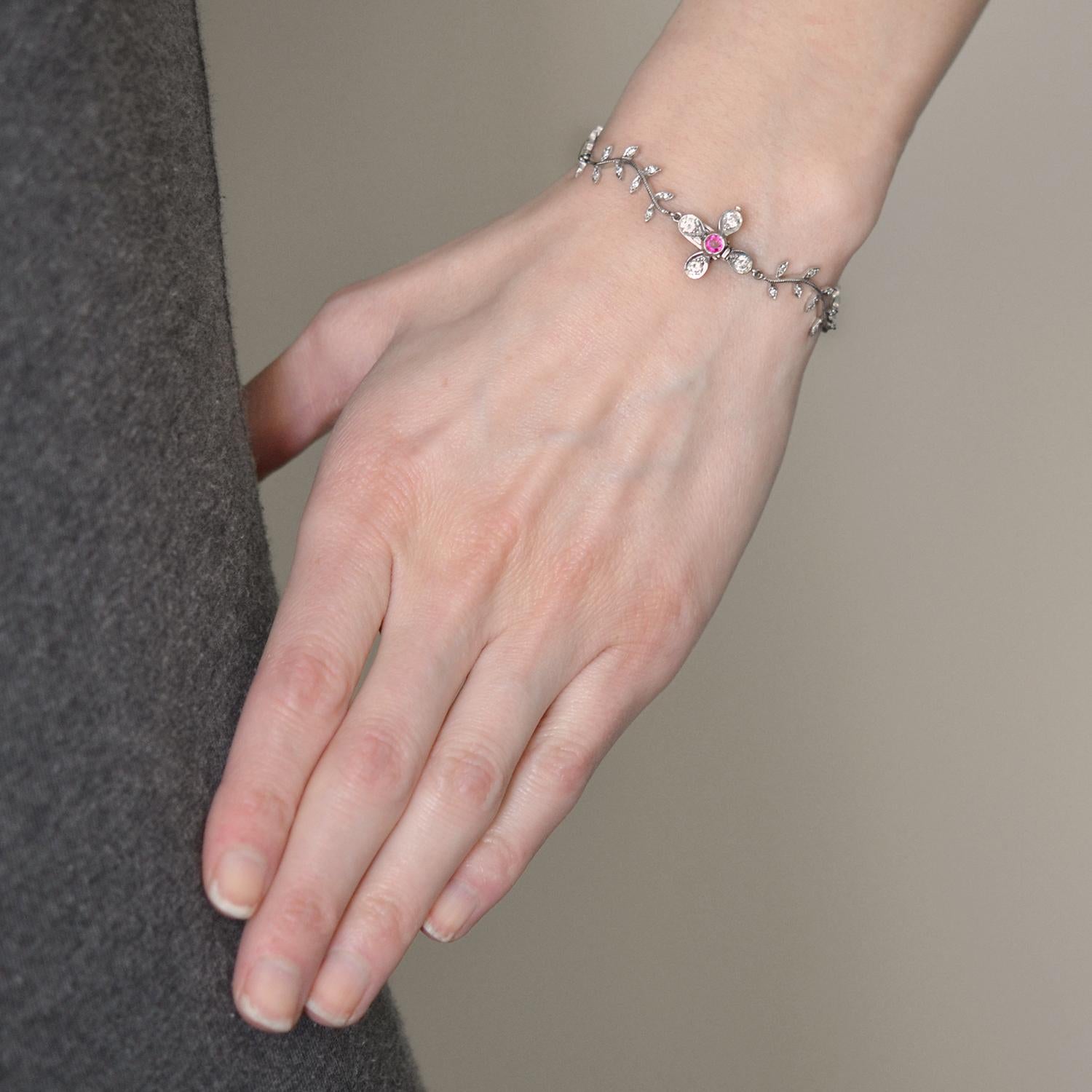 Cathy Waterman Diamond Ruby Flower Bracelet 2