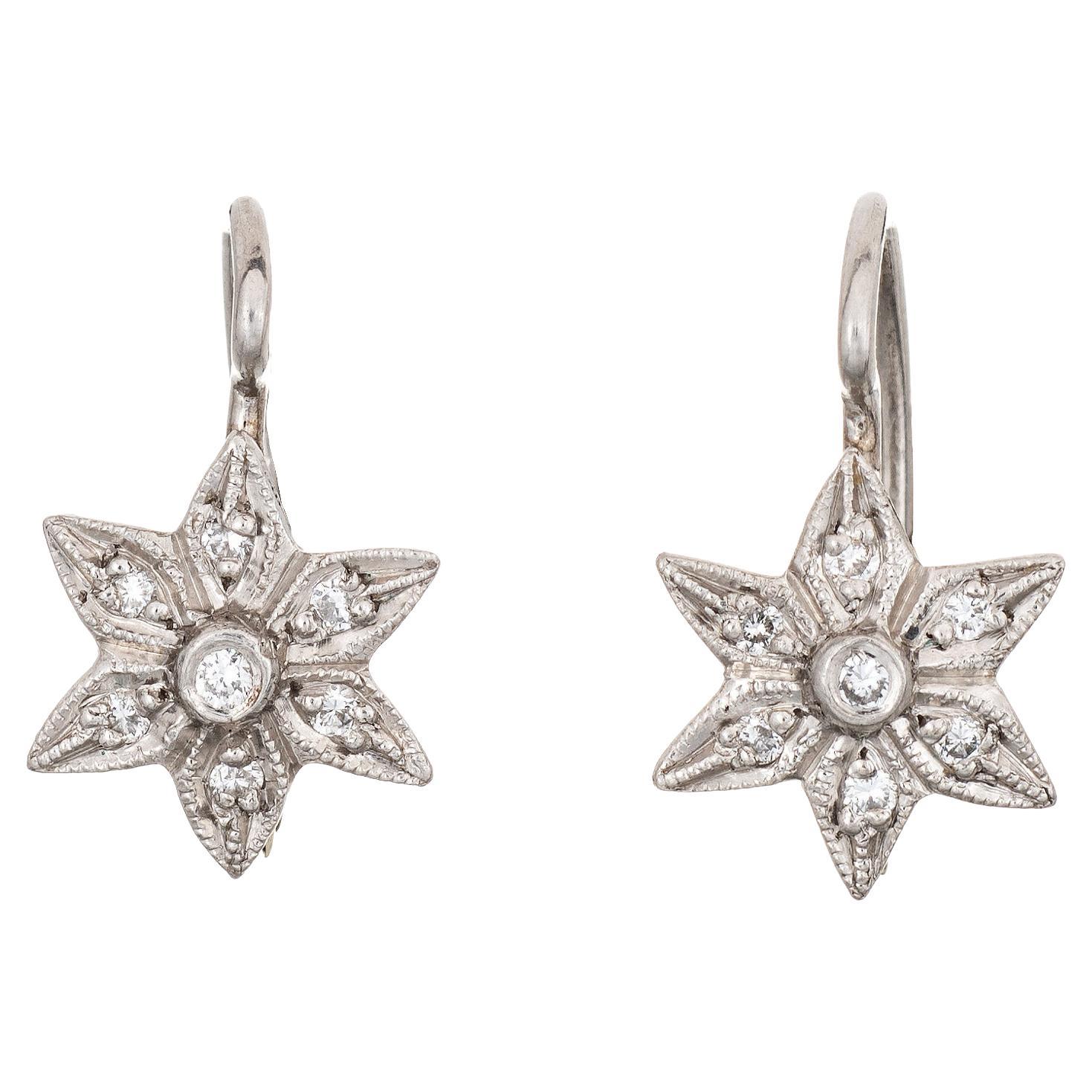 Cathy Waterman Diamond Star Earrings Platinum Estate Fine Signed Jewelry For Sale