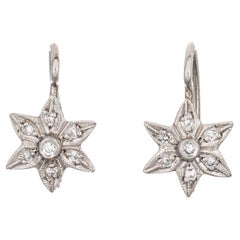 Cathy Waterman Diamond Star Earrings Platinum Estate Fine Signed Jewelry