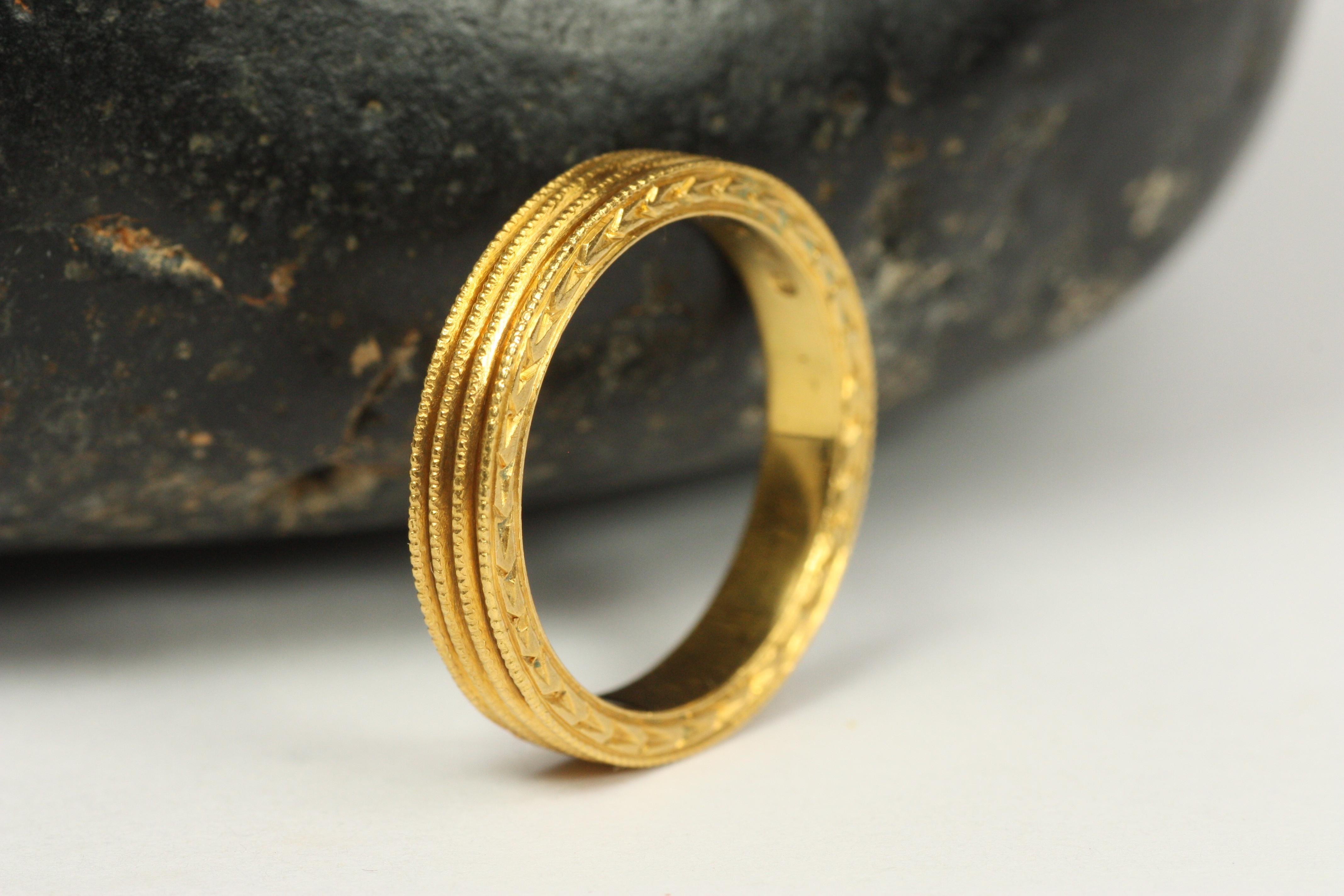 Cathy Waterman Grooved Beaded Gold Wedding Band For Sale 2