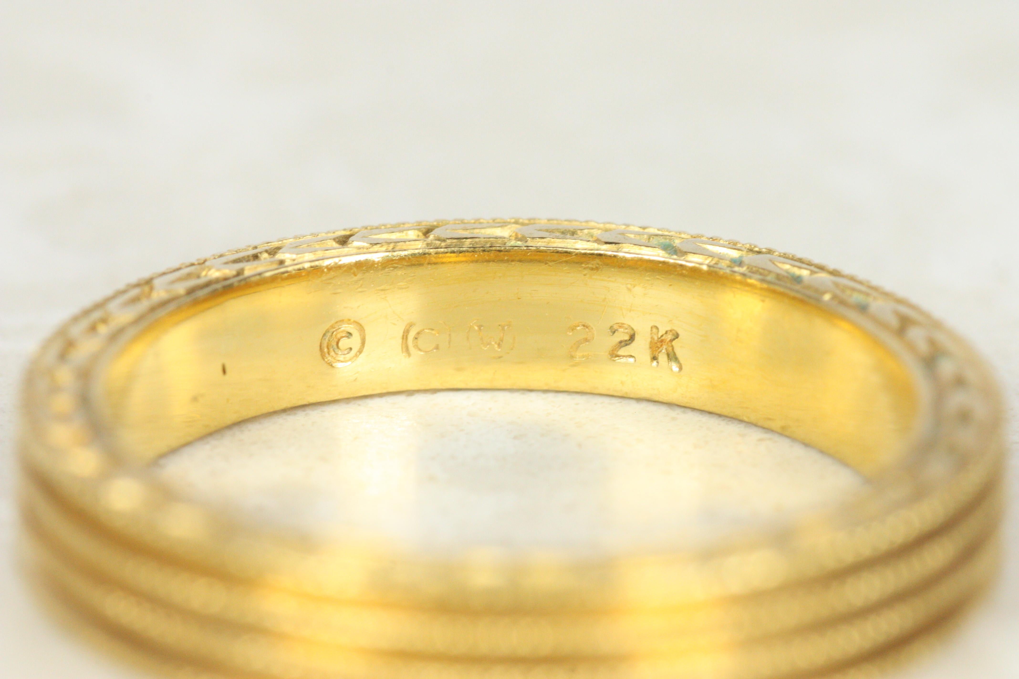 Cathy Waterman Grooved Beaded Gold Wedding Band For Sale 3