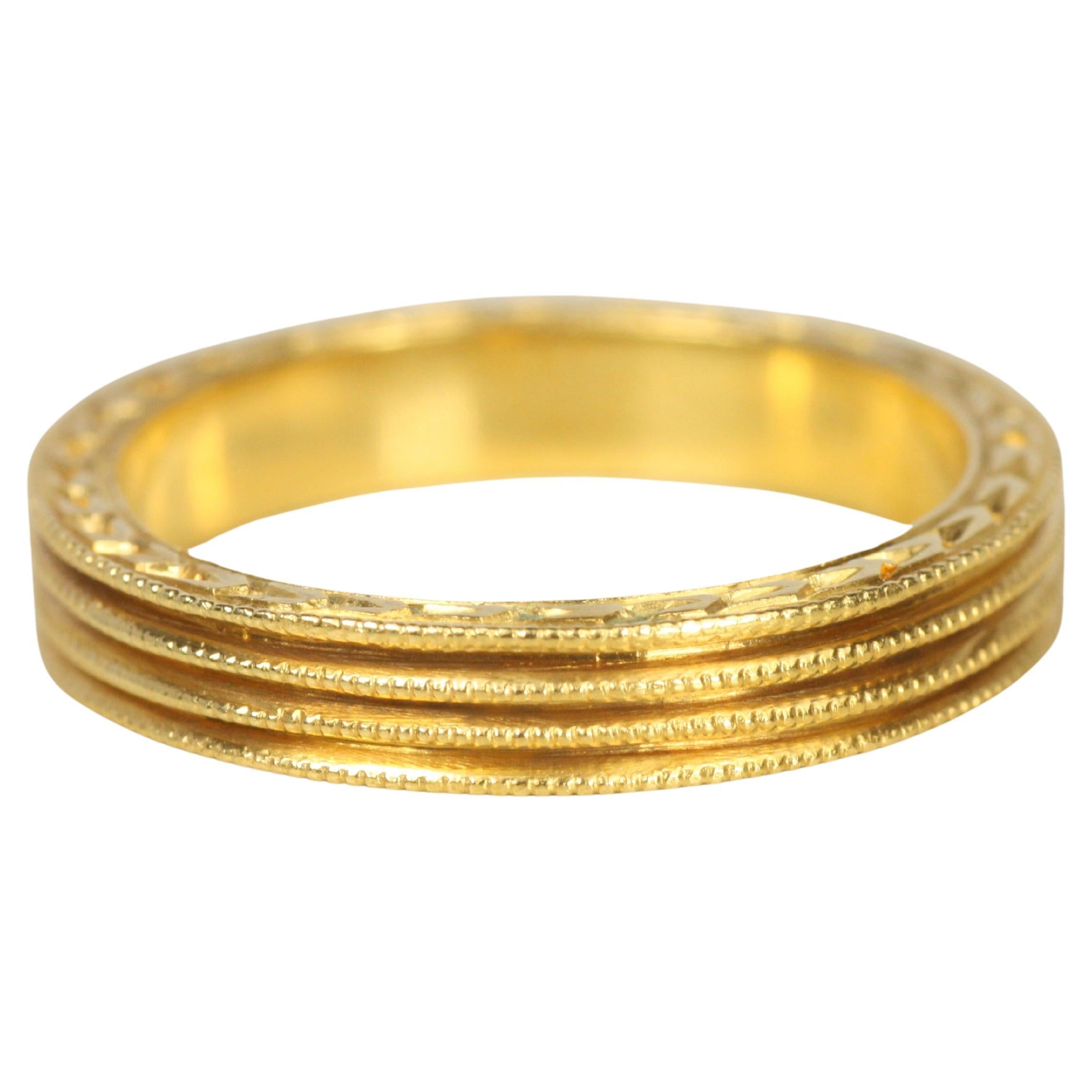 Cathy Waterman Grooved Beaded Gold Wedding Band For Sale