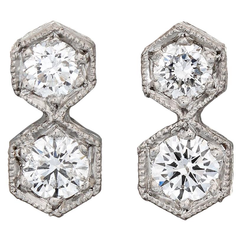 Cathy Waterman Hexagonal Diamond Stud Earrings Platinum Fine Estate Jewelry