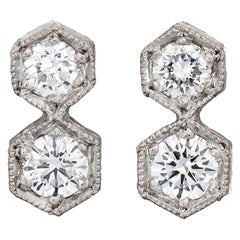Used Cathy Waterman Hexagonal Diamond Stud Earrings Platinum Fine Estate Jewelry