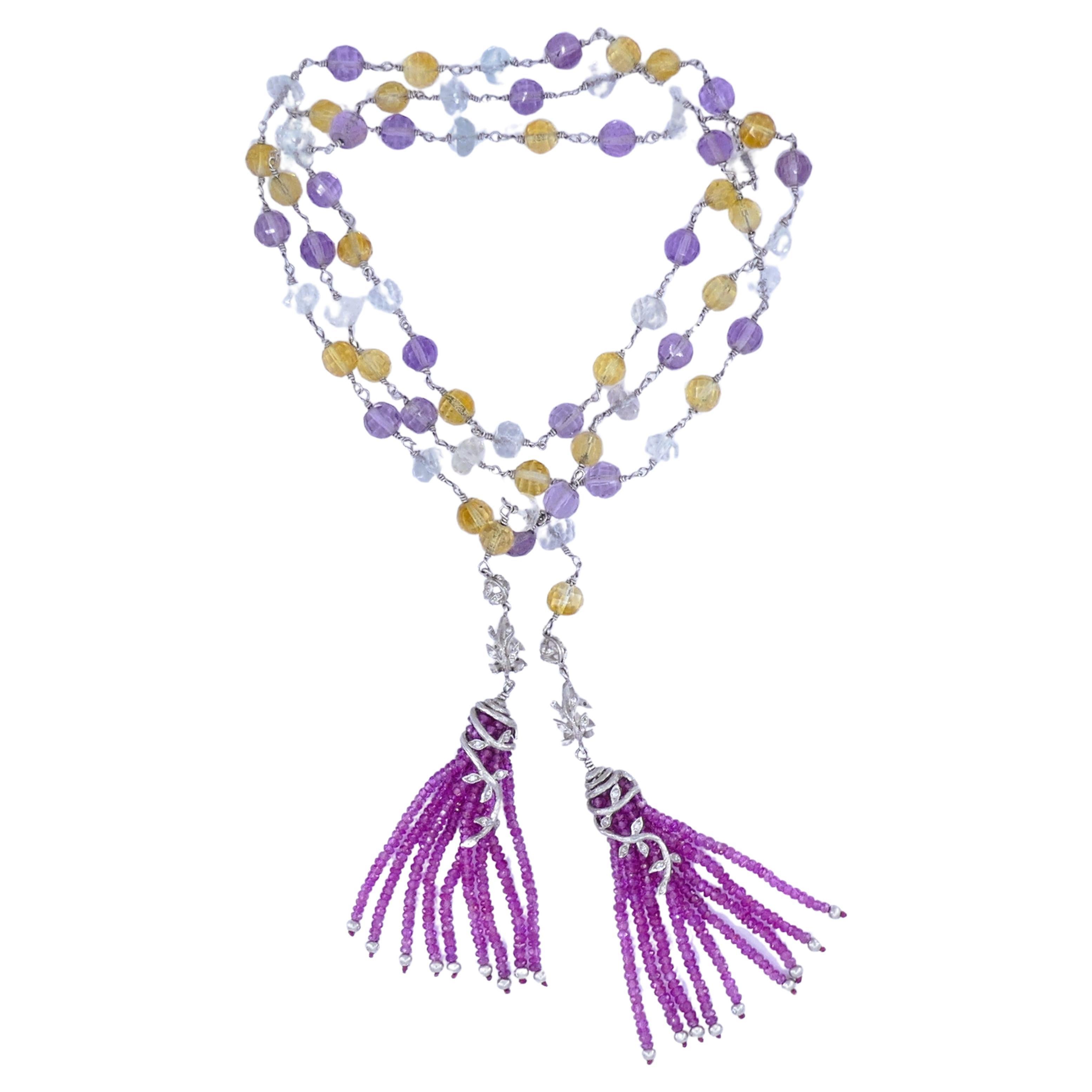 Cathy Waterman Multi Farbe Saphir Platin Halskette Estate Jewelry (Perle) im Angebot