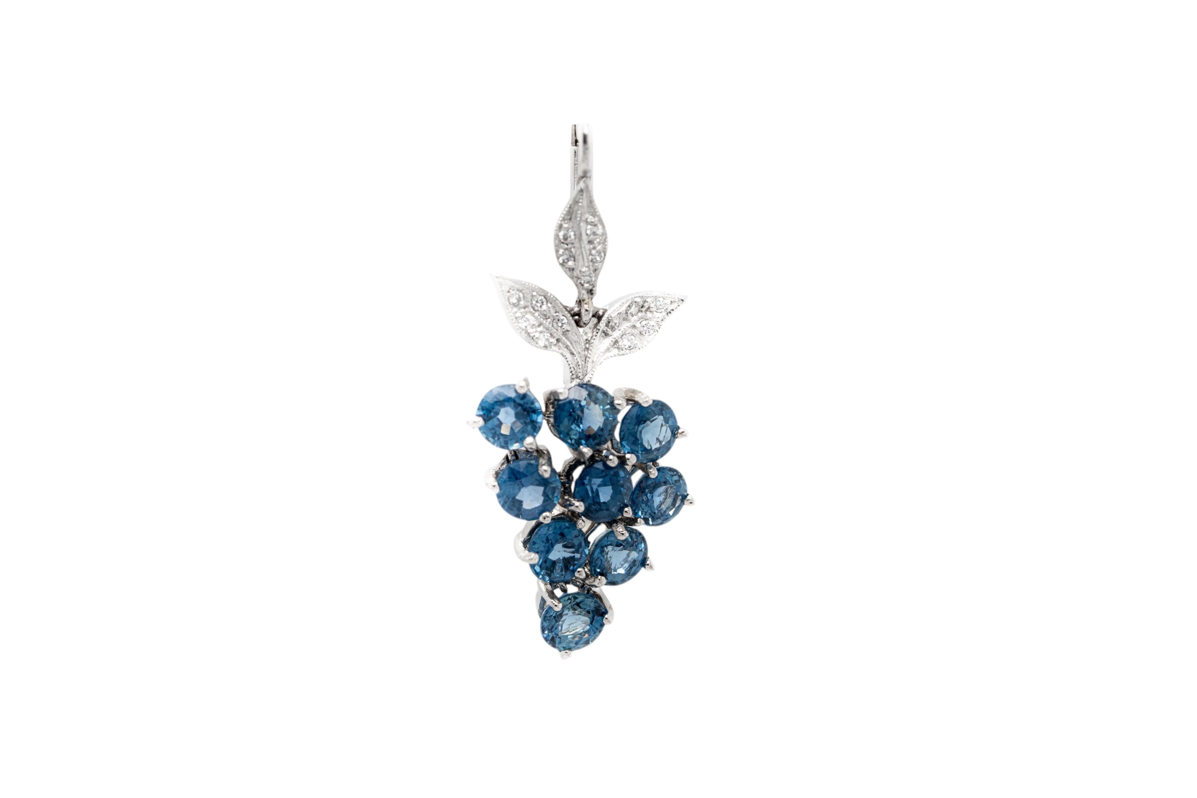 Round Cut Cathy Waterman Natural Diamond and Sapphire Grape Dangle Drop Platinum Earrings