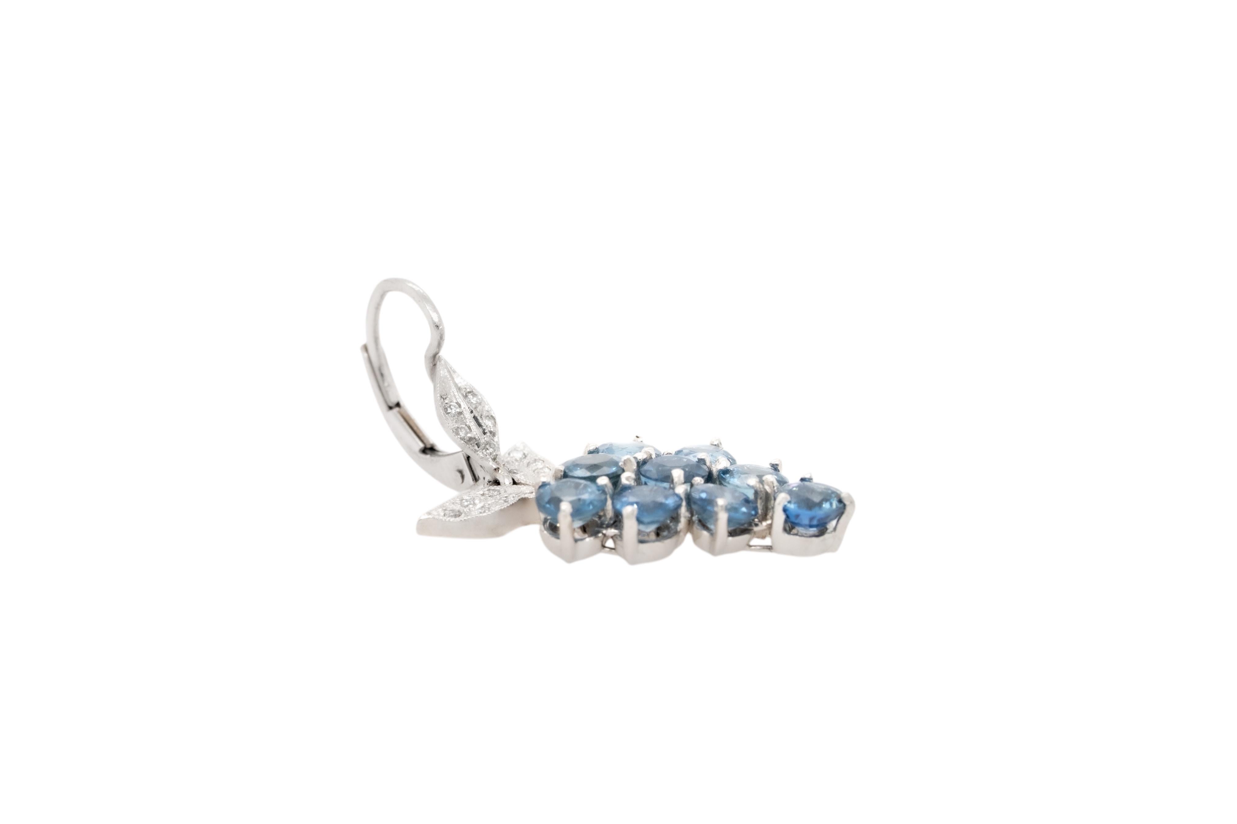 Cathy Waterman Natural Diamond and Sapphire Grape Dangle Drop Platinum Earrings In Excellent Condition In Boca Raton, FL