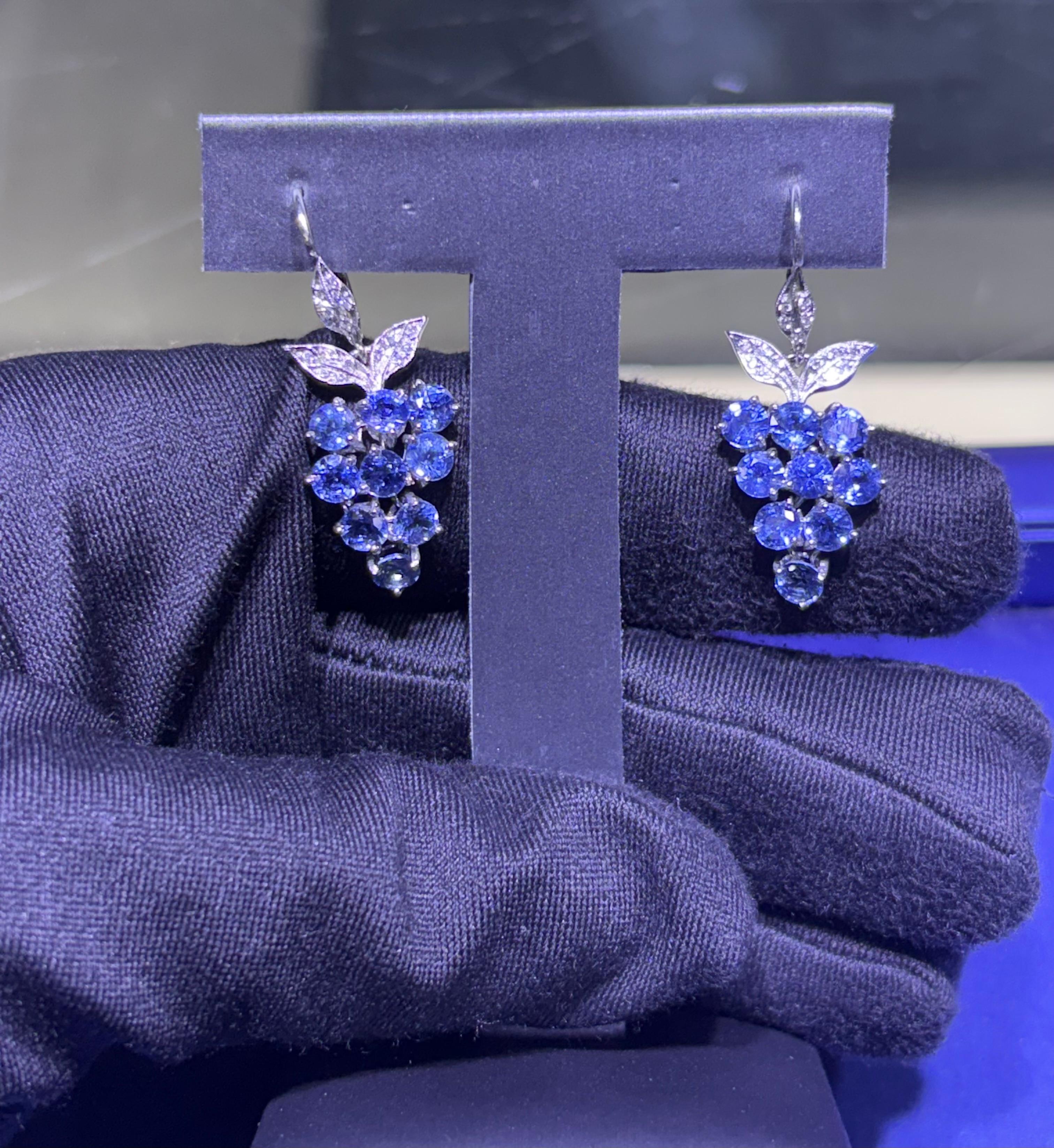 Women's Cathy Waterman Natural Diamond and Sapphire Grape Dangle Drop Platinum Earrings