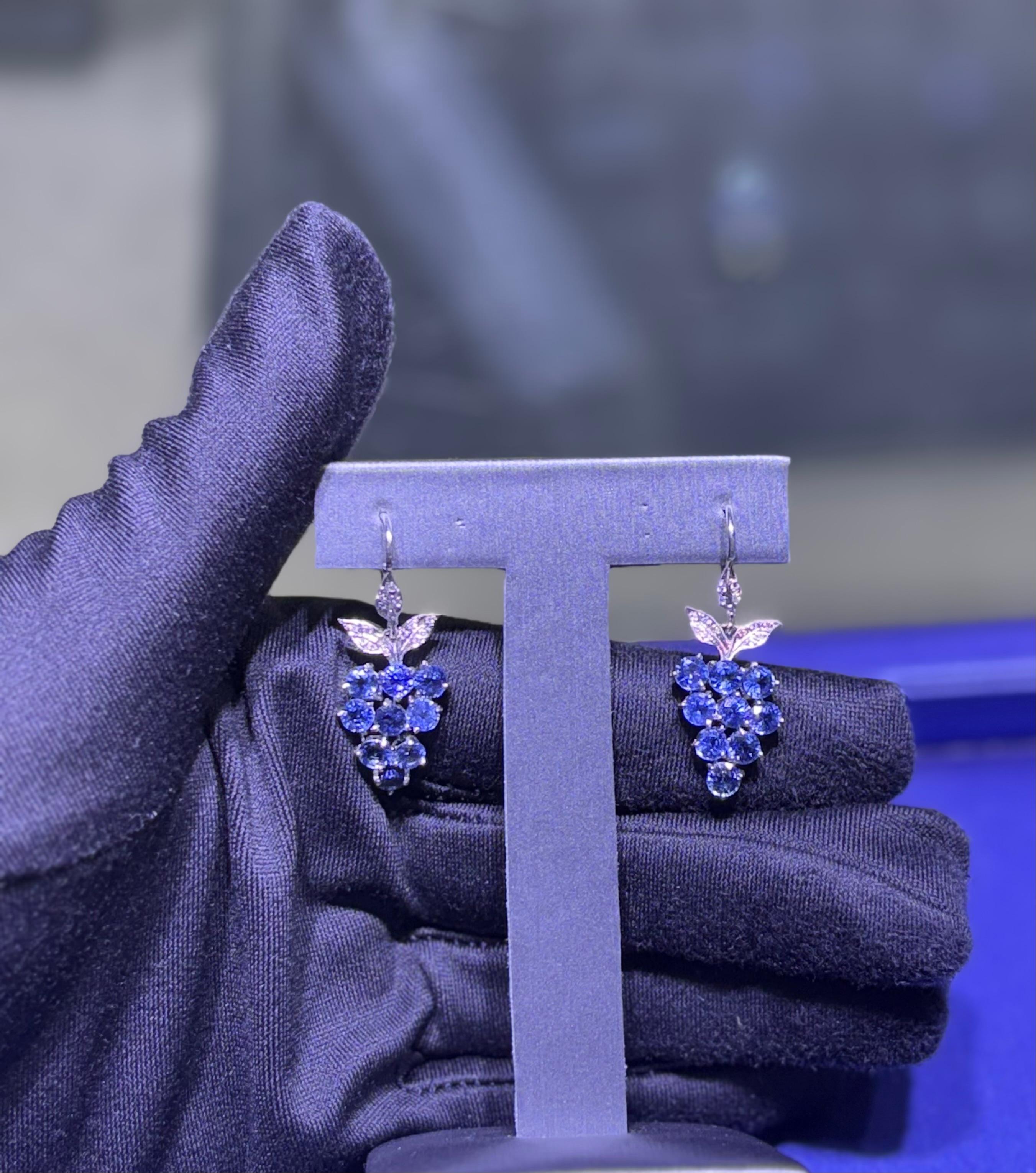 Cathy Waterman Natural Diamond and Sapphire Grape Dangle Drop Platinum Earrings 1