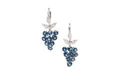 Cathy Waterman Pendants d'oreilles pendants en platine avec grappe de diamants naturels et saphirs
