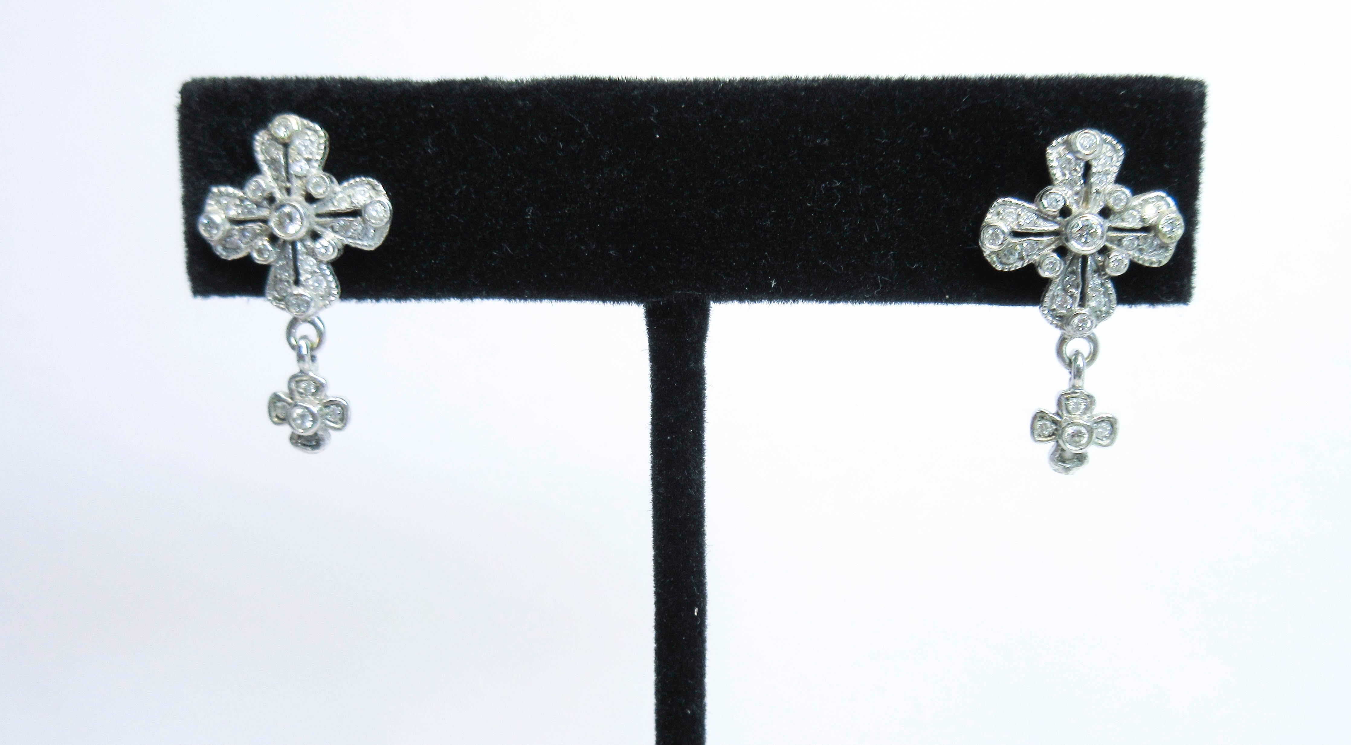 Women's or Men's Platinum and Diamond Dangle Earrings For Sale