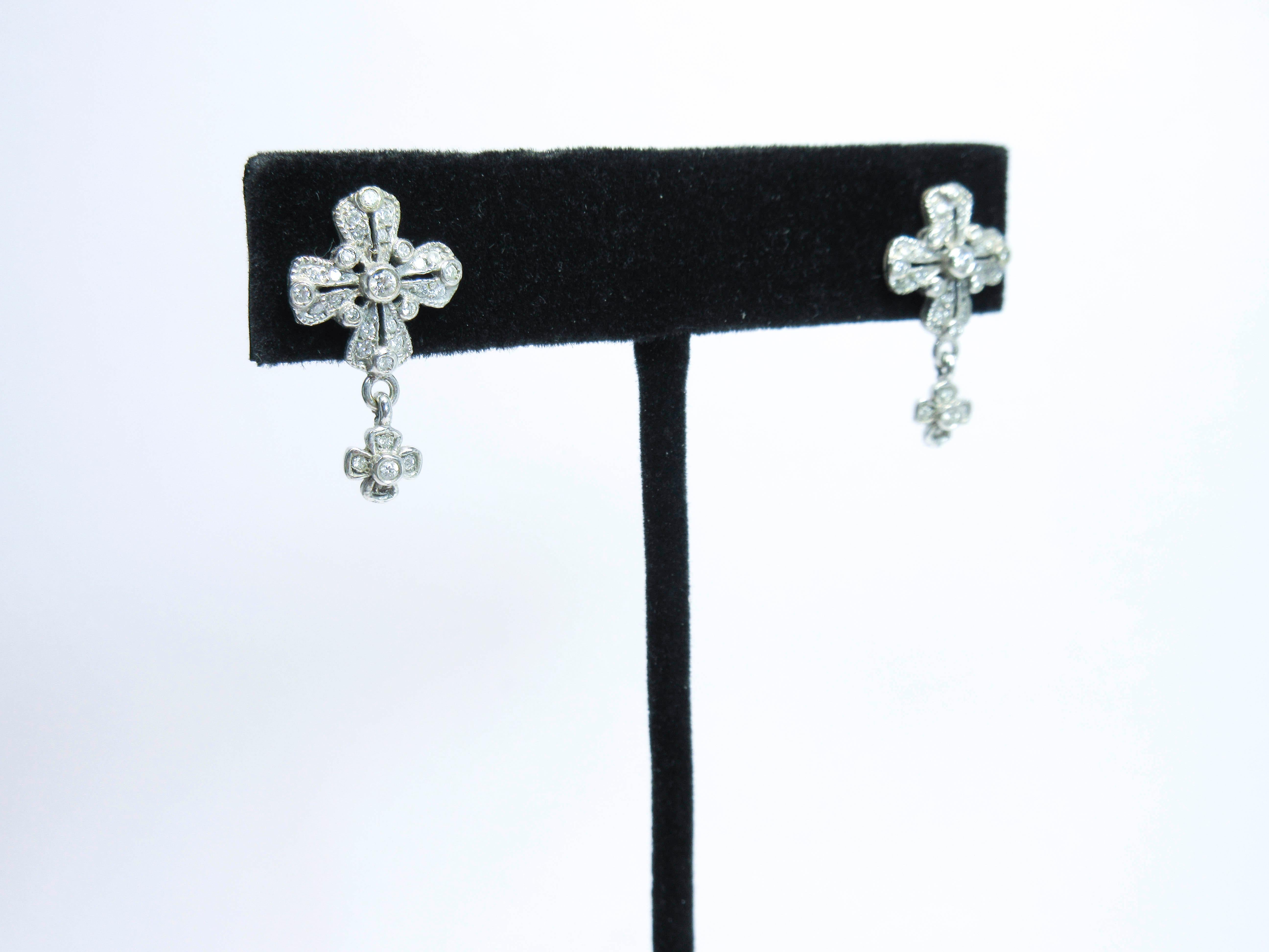 Platinum and Diamond Dangle Earrings For Sale 2