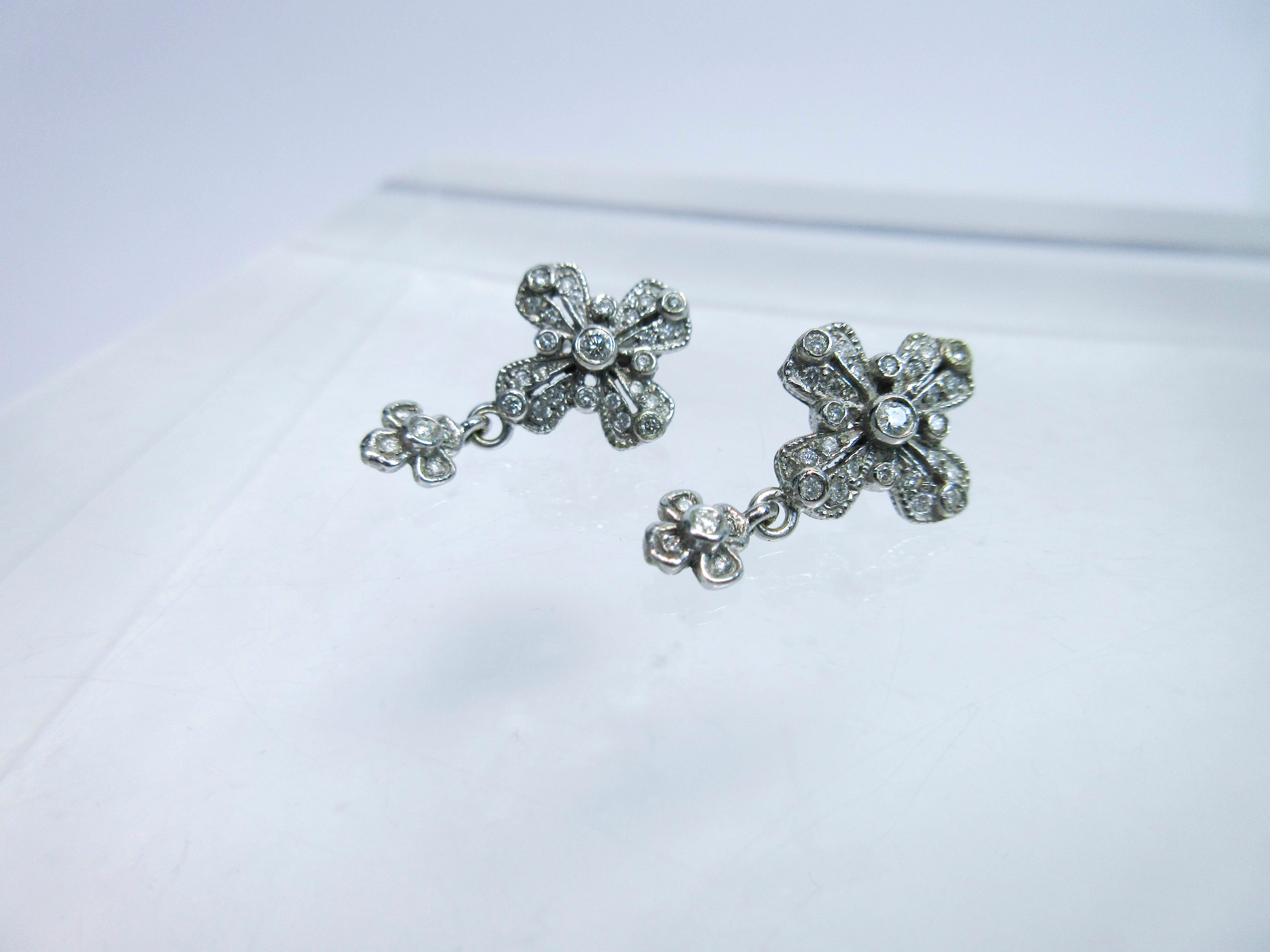 Platinum and Diamond Dangle Earrings For Sale 3