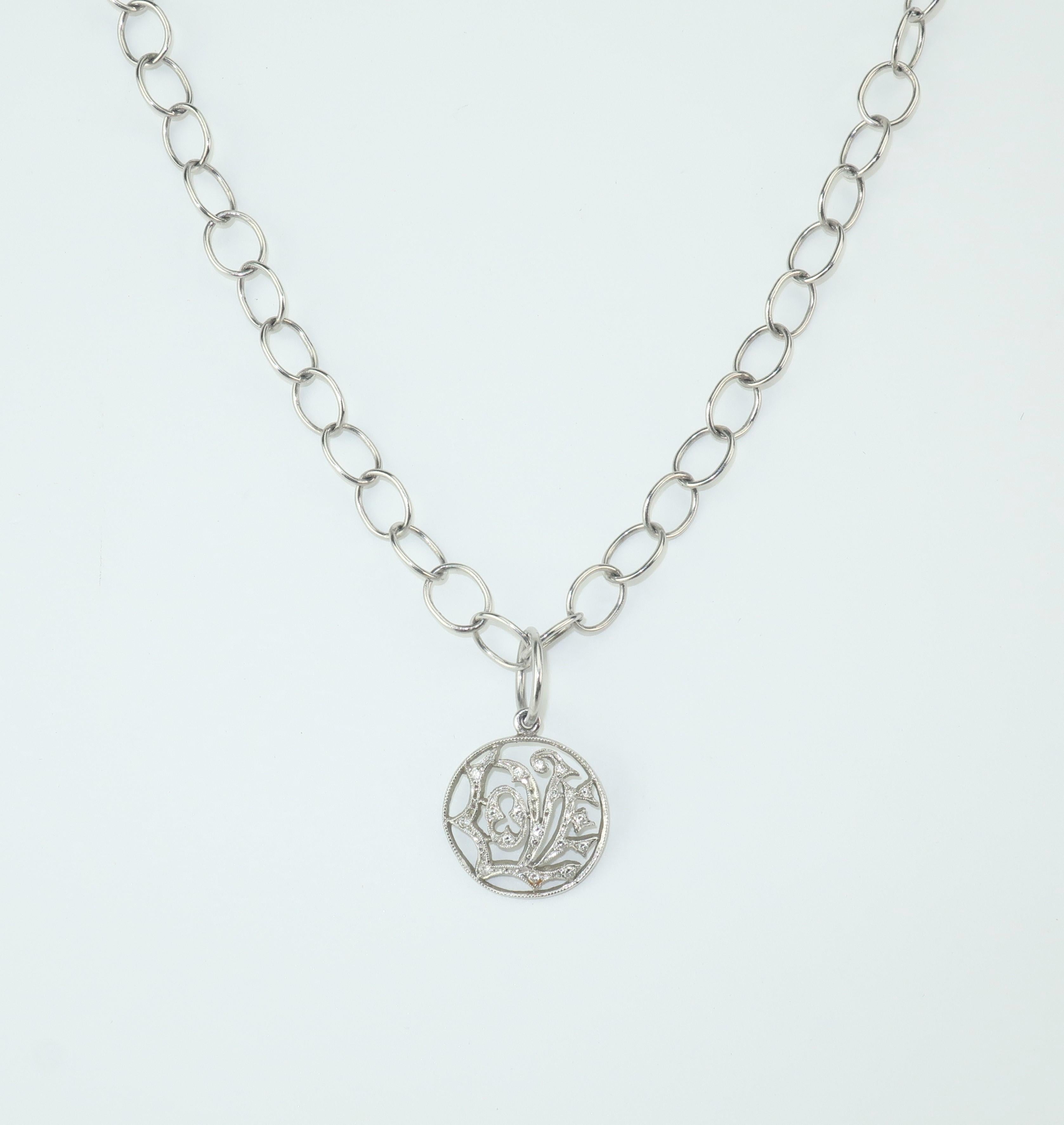 Women's Cathy Waterman Platinum & Diamond 'Love' Necklace