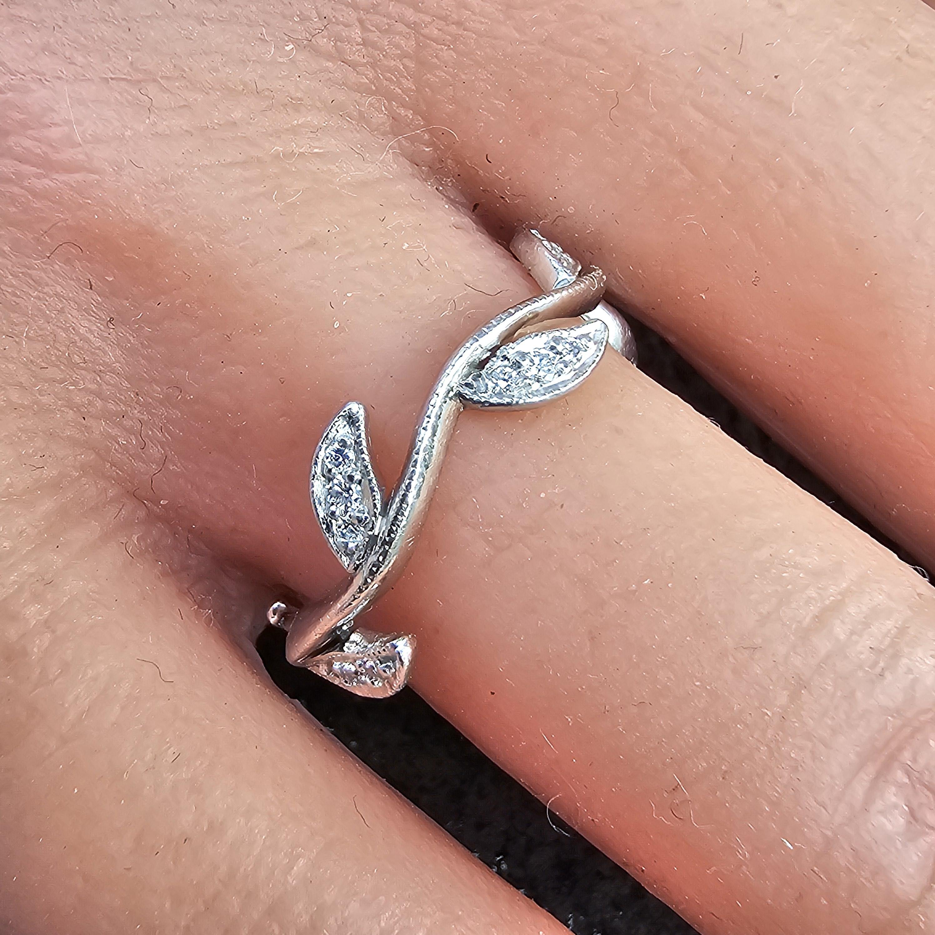 Round Cut Cathy Waterman Platinum Diamond Ring Eternity Band Leaf floral size 6.75 For Sale