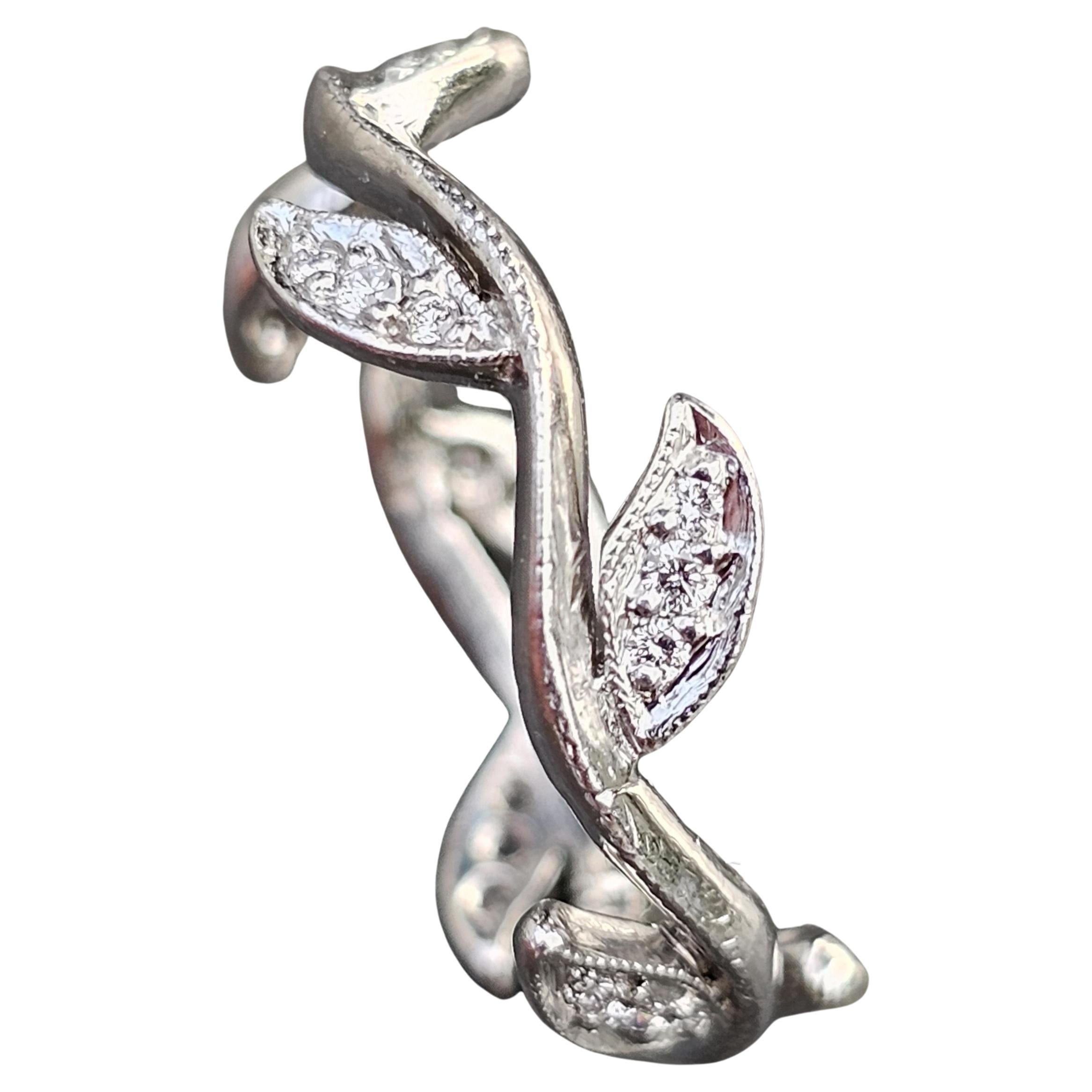 Cathy Waterman Platinum Diamond Ring Eternity Band Leaf floral size 6.75 For Sale