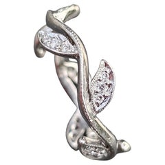 Cathy Waterman Platinum Diamond Ring Eternity Band Leaf floral size 6.75