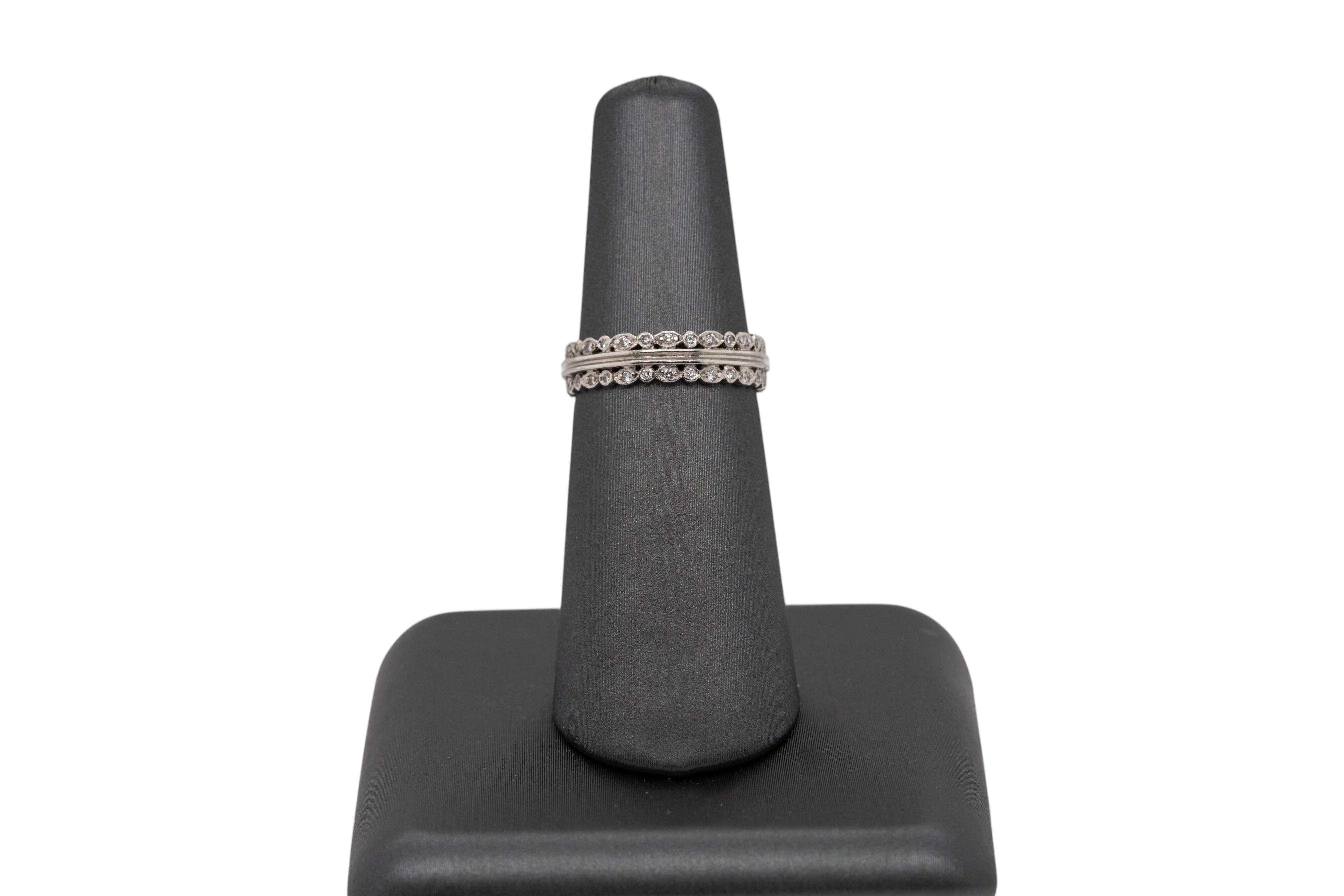 Art Deco Cathy Waterman Platinum Double Natural Diamond Row Eternity Ring For Sale