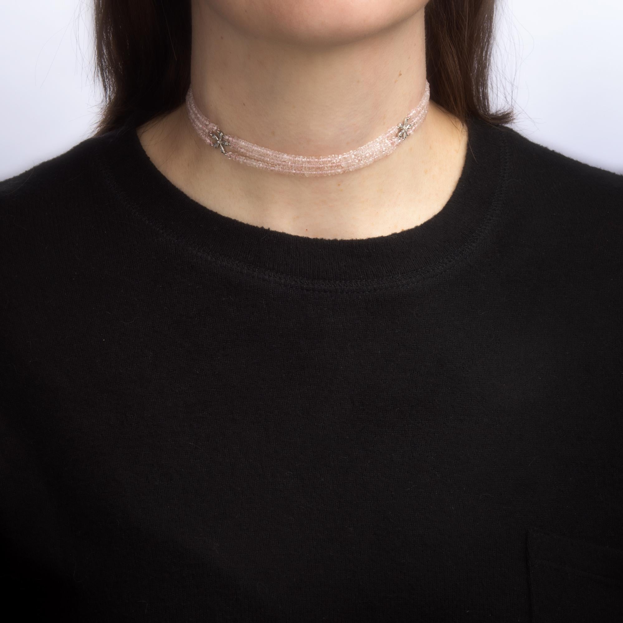 Modern Cathy Waterman Rose Quartz Diamond Necklace 3 Strand Choker Platinum Estate