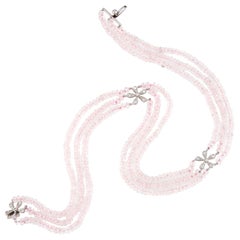 Cathy Waterman Rose Quartz Diamond Necklace 3-Strand Choker Platinum Estate