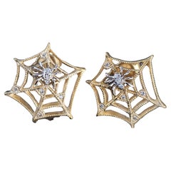 Cathy Waterman Pendientes Telaraña Oro 22k Platino Diamantes Halloween