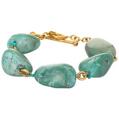 Used Cathy Waterman Turquoise Bracelet Estate 22 Karat Gold Fine Designer Jewelry