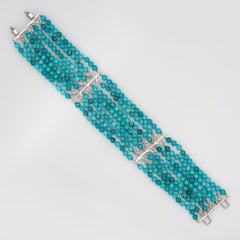 Cathy Waterman Pulsera de Turquesa y Diamantes de 7 vueltas en Platino Estate 6.25