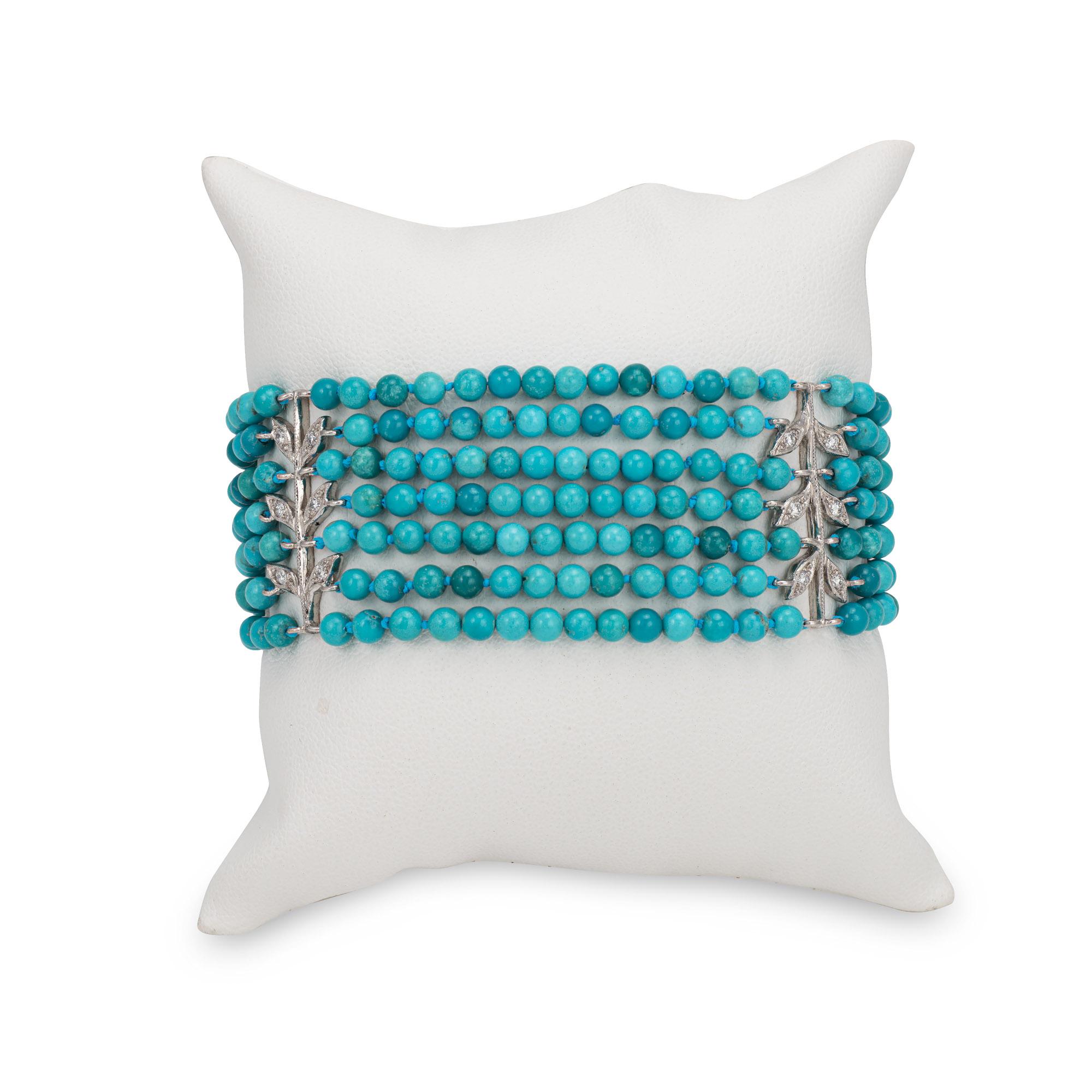 Contemporary Cathy Waterman Turquoise Diamond Bracelet 7 Strand Platinum Estate 6.25
