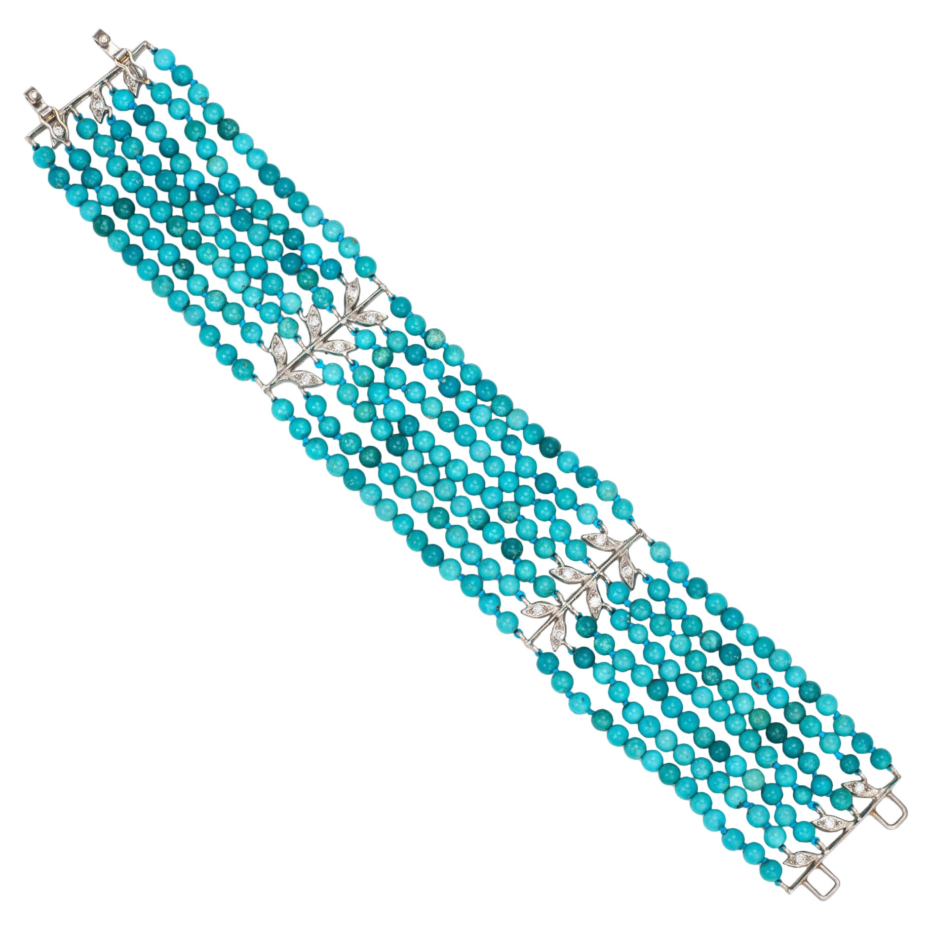 Cathy Waterman Bracciale con diamanti e turchesi a 7 fili in platino 6,25".