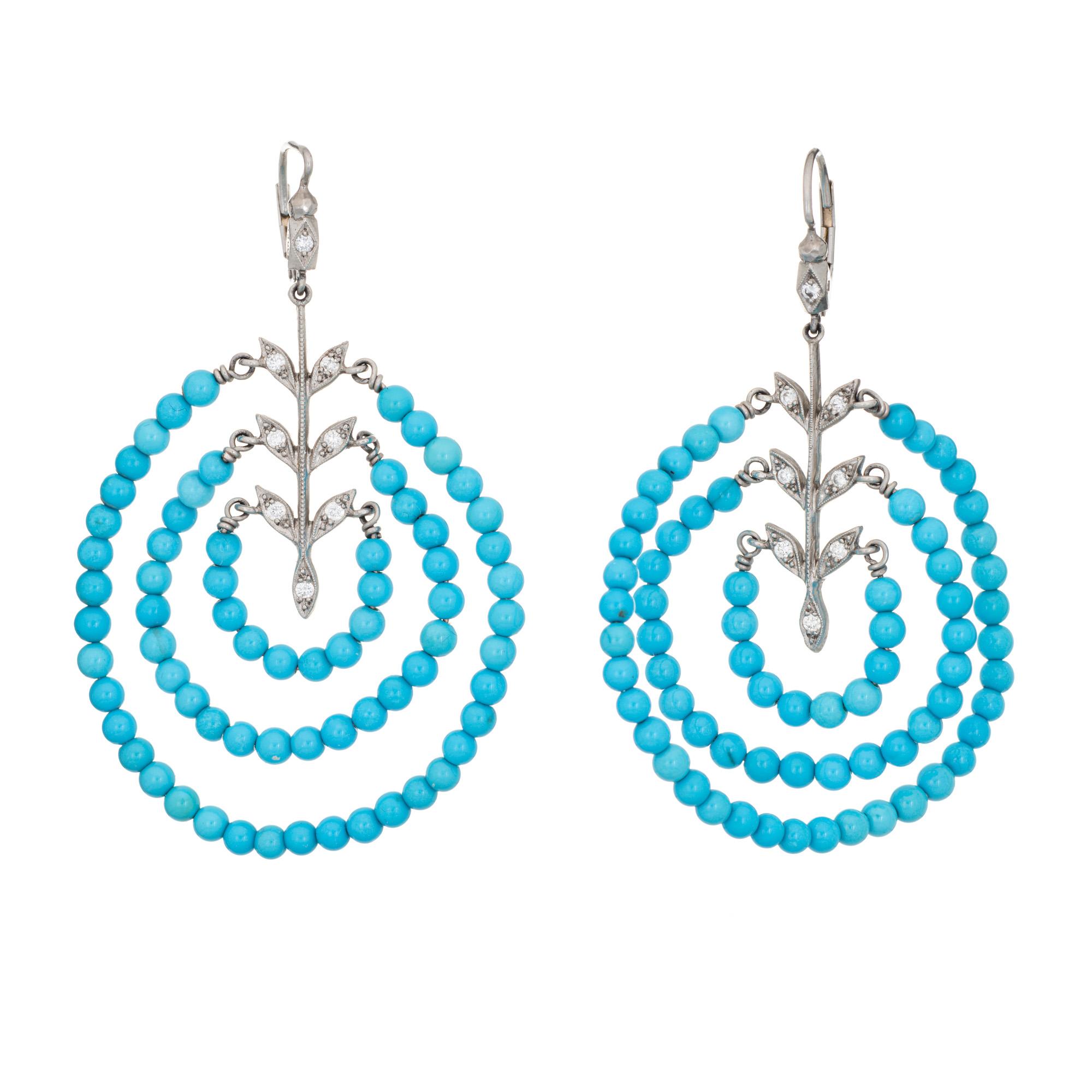 Contemporary Cathy Waterman Turquoise Diamond Earrings Multi Hoop Drops Estate Fine Jewelry For Sale