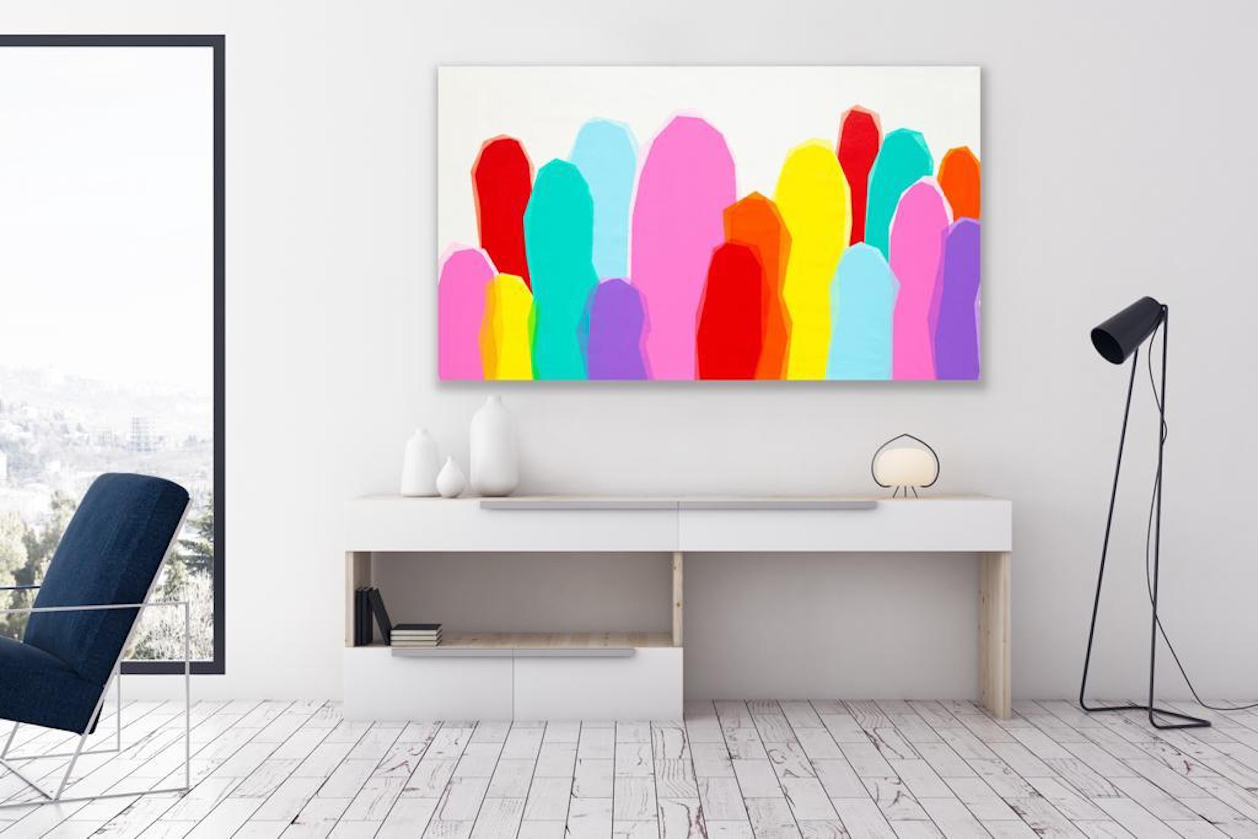 Painting: Acrylic on Canvas.    This abstract painting with a minimalist approach adds refinement and harmony to any interior style.    Can be used horizontally or vertically    This is a new series that is joyful and celebrates life. Lots of color
