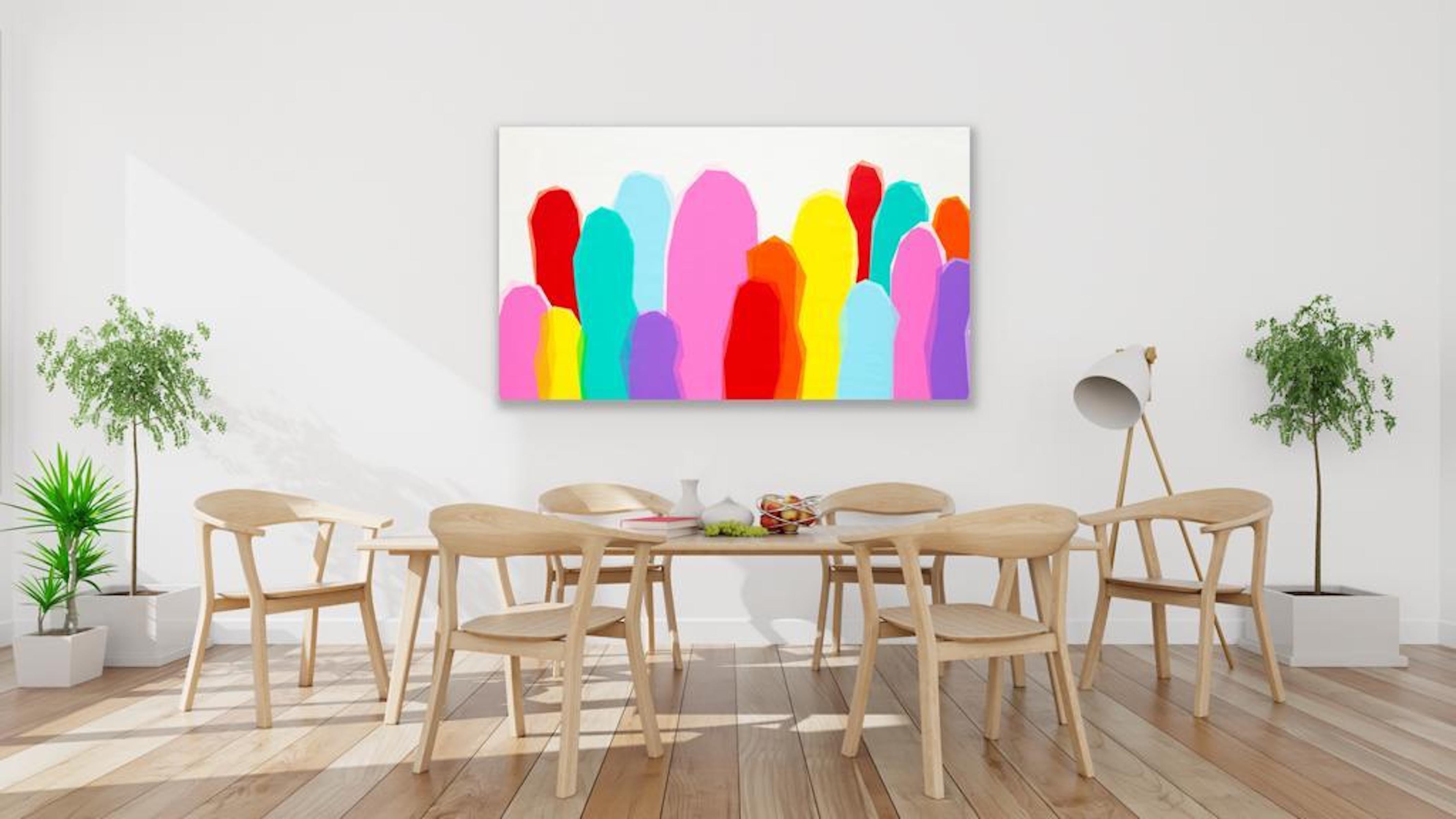 Painting: Acrylic on Canvas.    This abstract painting with a minimalist approach adds refinement and harmony to any interior style.    Can be used horizontally or vertically    This is a new series that is joyful and celebrates life. Lots of color
