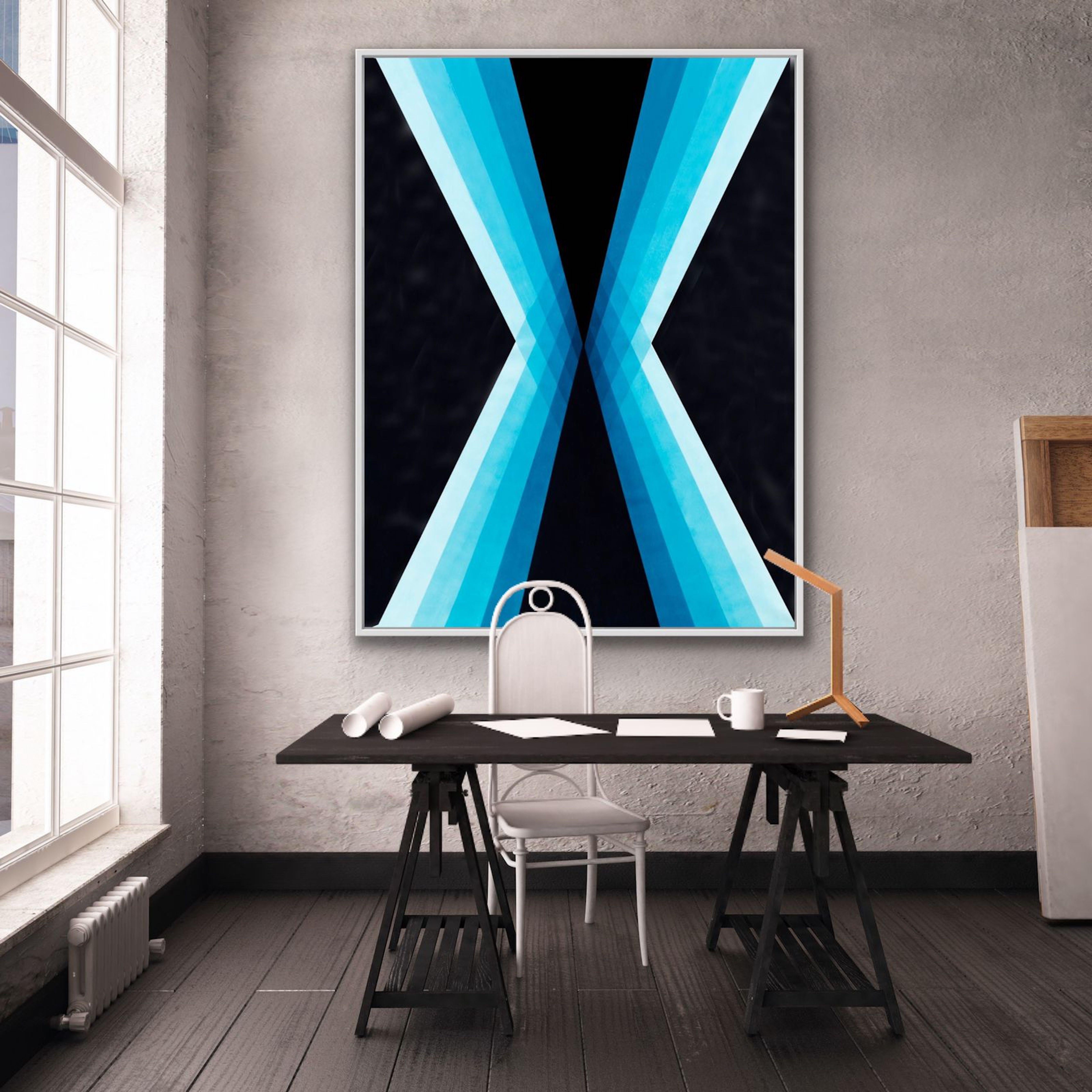Convergent o Divergent 2 - Blu intenso, Pittura, Acrilico su tela - Abstract Painting Nero di Catia Goffinet