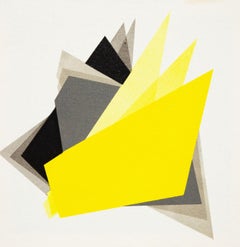 Peinture géométrique jaune, acrylique sur toile