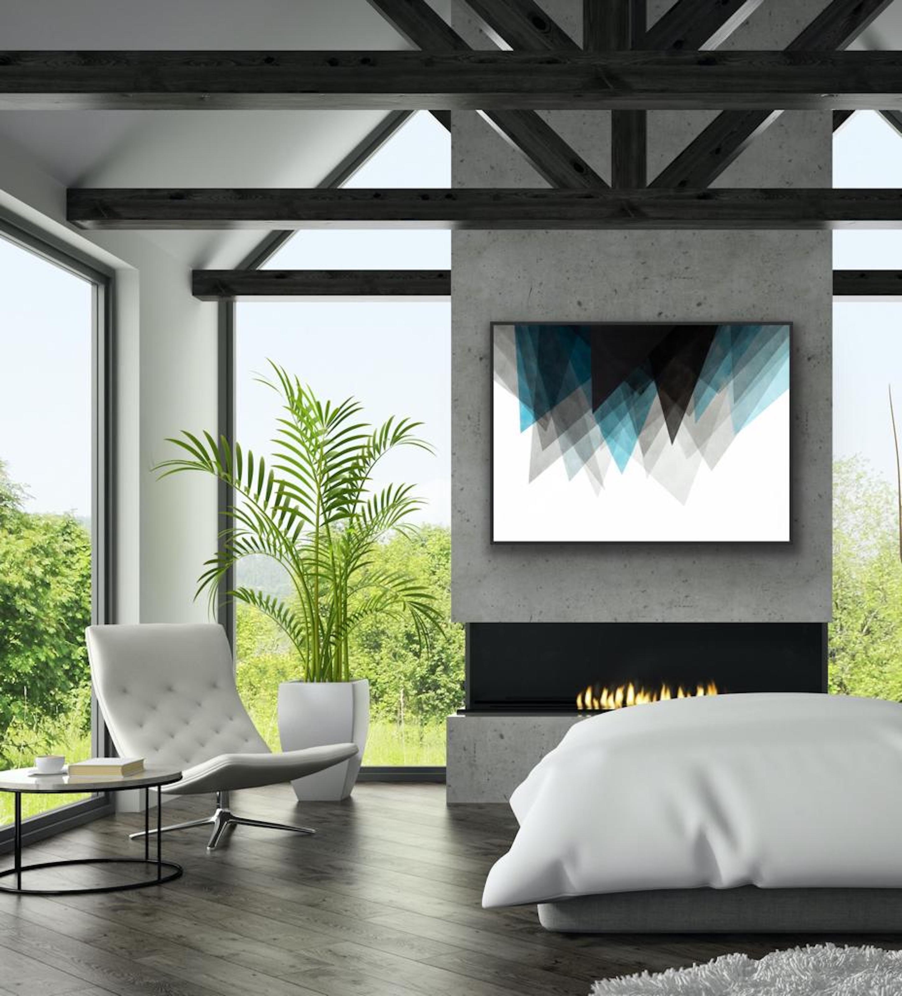 The elegance of the geometric lines combined with a contemporary reading.    The overlapping layers give a lightness and a sophisticated refinement in this series of works of pure lines. :: Painting :: Abstract :: This piece comes with an official
