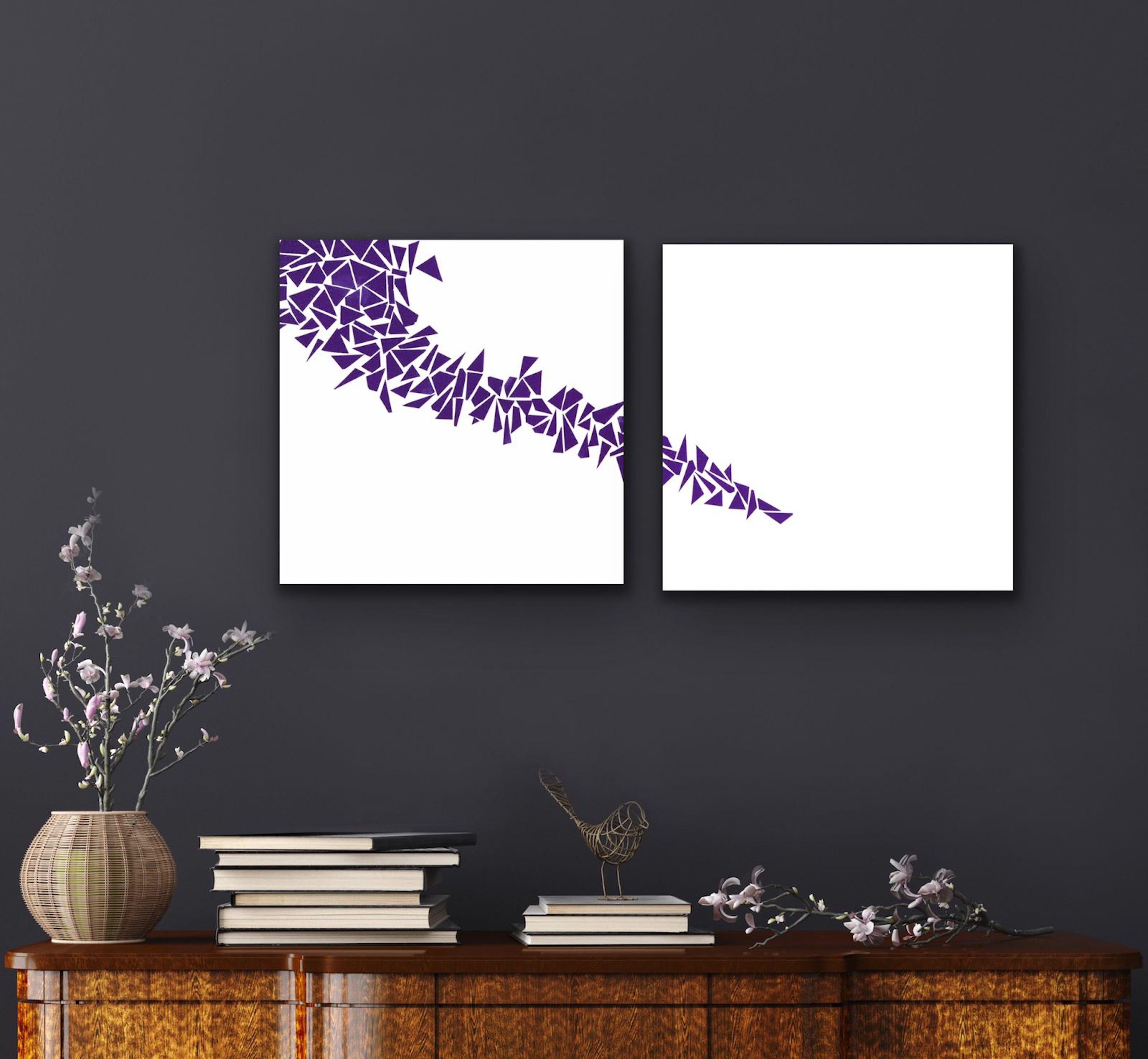 Pezzi di un'anima libera - Dittico, Pittura, Acrilico su tela - Abstract Painting Viola di Catia Goffinet