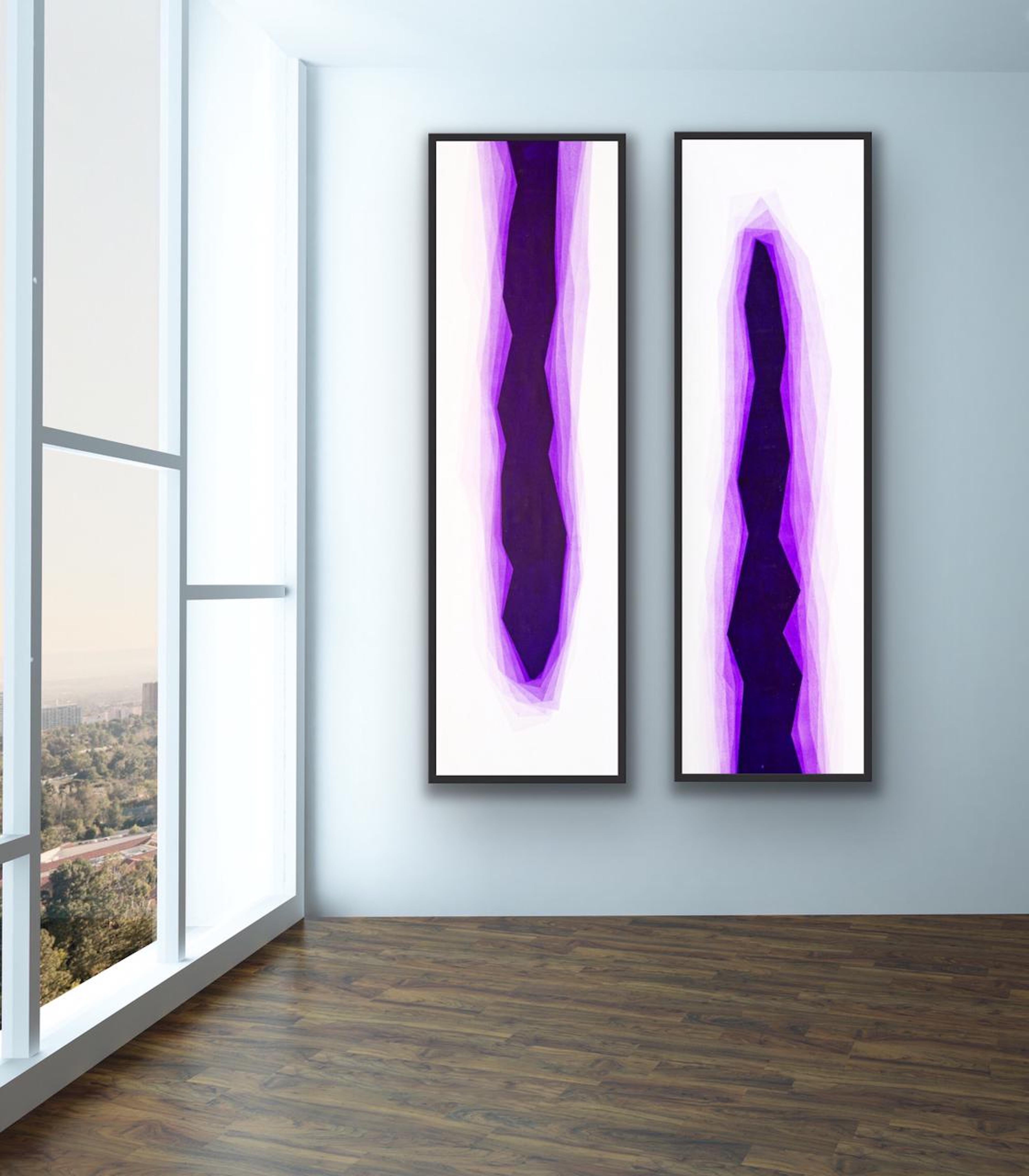 Purple Energy - Diptych, Painting, Acrylic on Canvas - Gray Abstract Painting by Catia Goffinet
