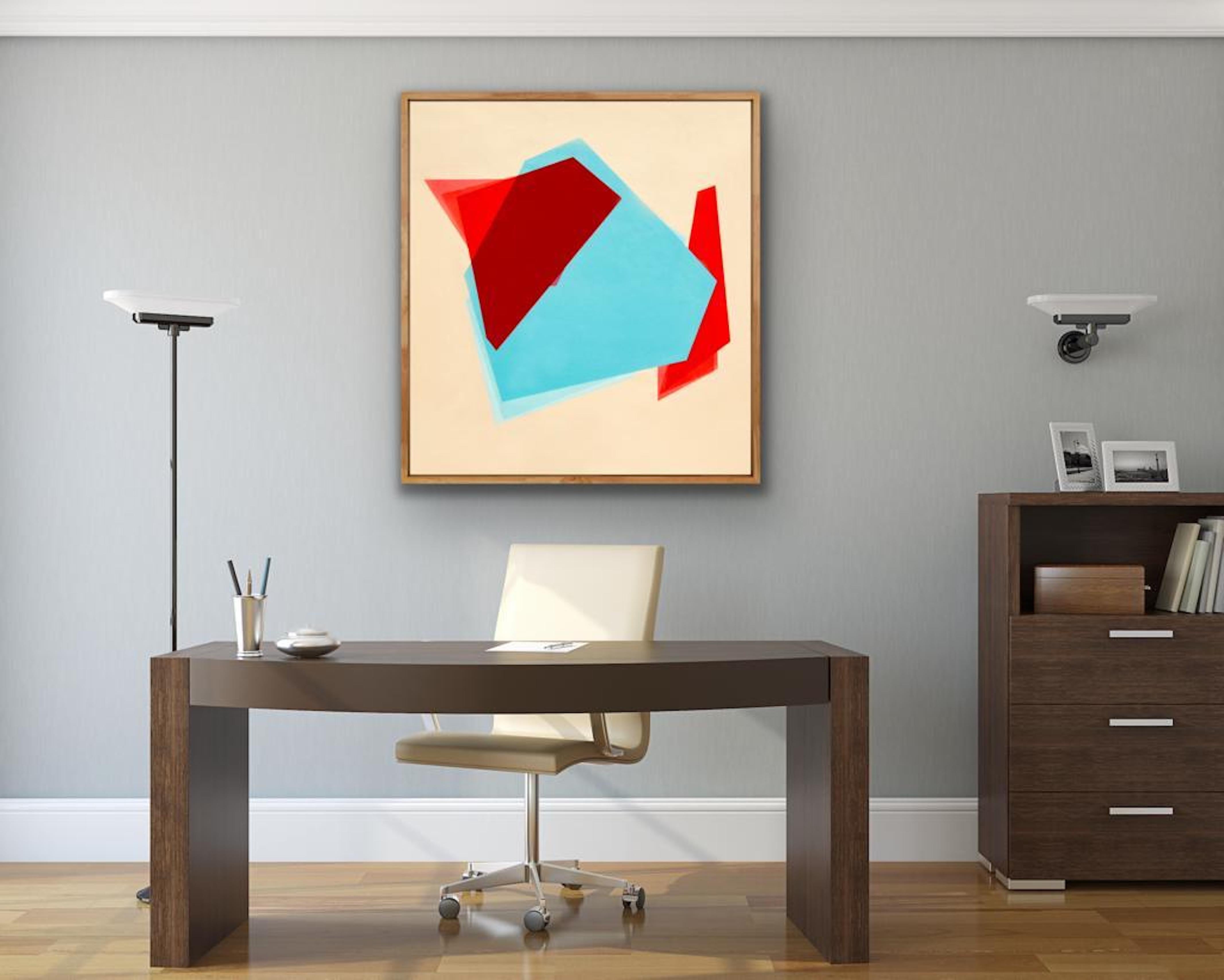 Tre colori geometrici 1, Pittura, Acrilico su tela - Abstract Painting Beige di Catia Goffinet