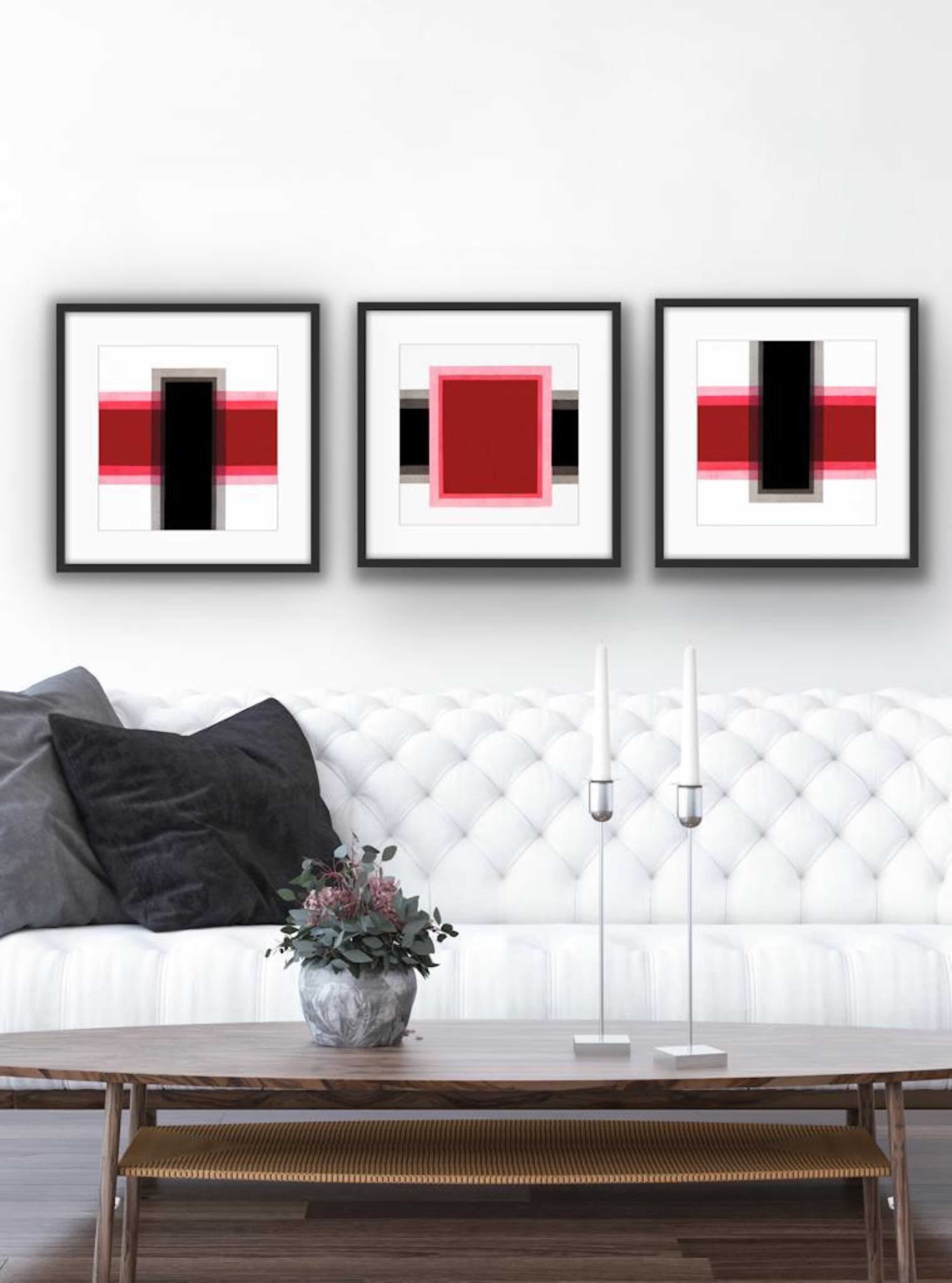 Triptych Geometric Red, Painting, Acrylic on Canvas For Sale 1