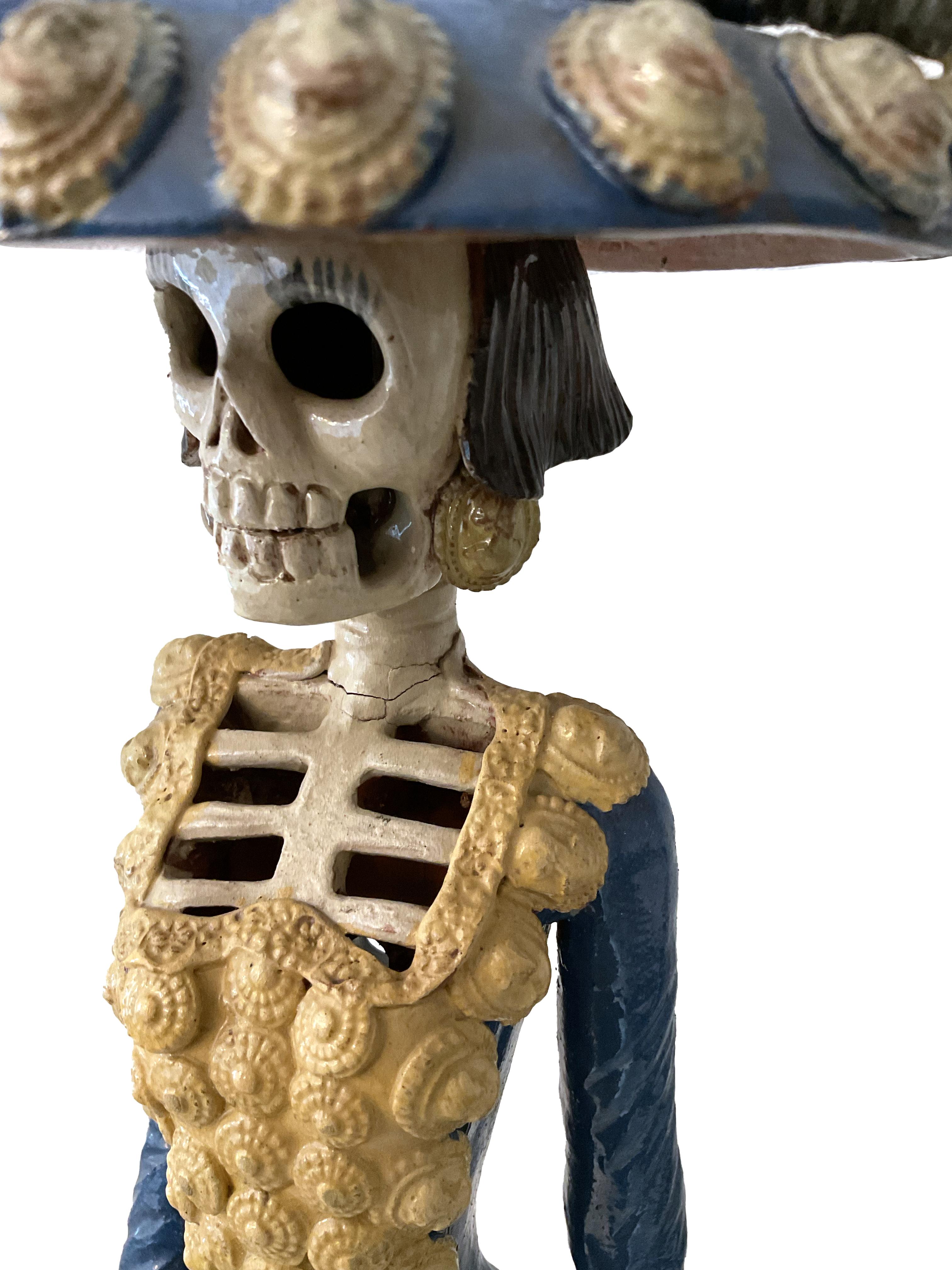 Catrina, polychrome terracotta sculpture, Mexico In Fair Condition For Sale In Spinea, Veneto